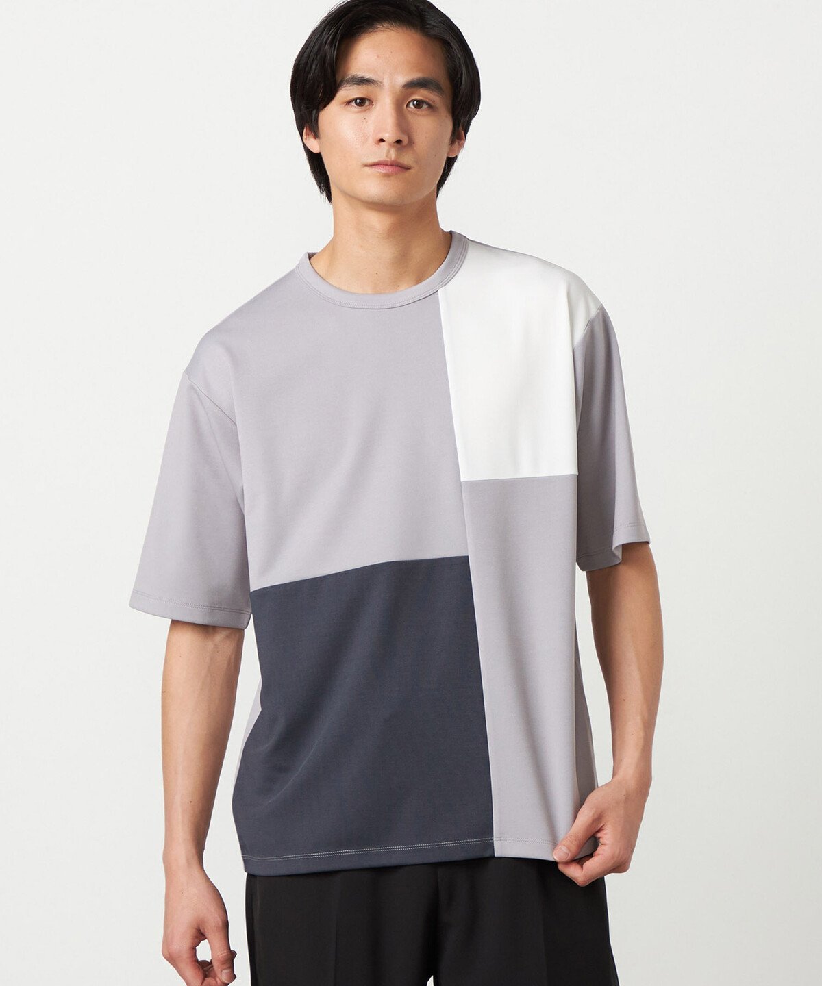 COMME CA ISM 【吸水速乾】フェイクレイヤード ブロッキングTシャツ コムサイズム トップス カットソー・Tシャツ ブラック グリーン ホワイト グレー