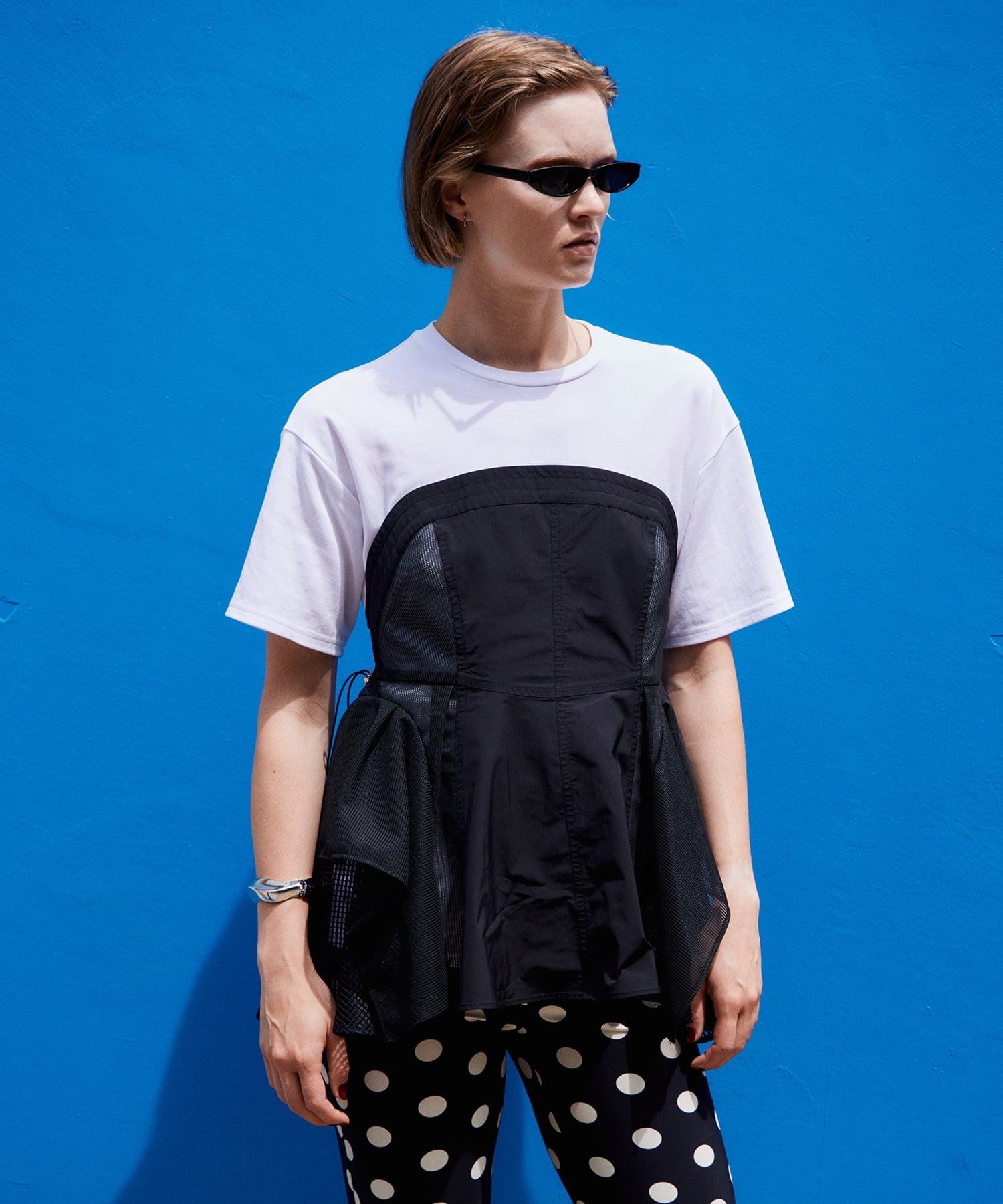 MAISON SPECIAL Mesh Docking T-Shirt / メッシュドッキングTシャツ メゾンスペシャル トップス カットソー・Tシャツ ホワイト ブラック
