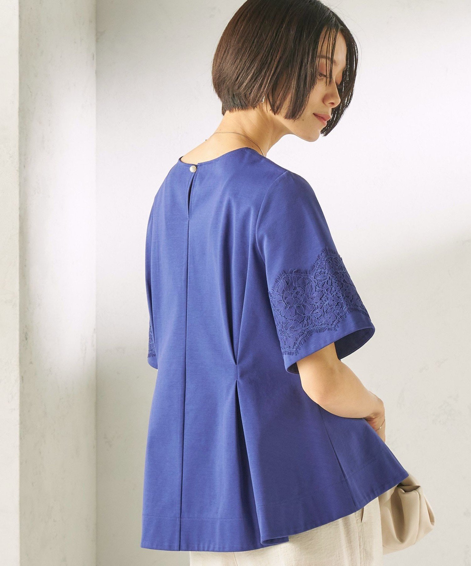 WOMEN ＜手洗い可能＞シルケット ポンチ レース コンビ プルオーバー シップス トップス カットソー・Tシャツ ホワイト ブルー