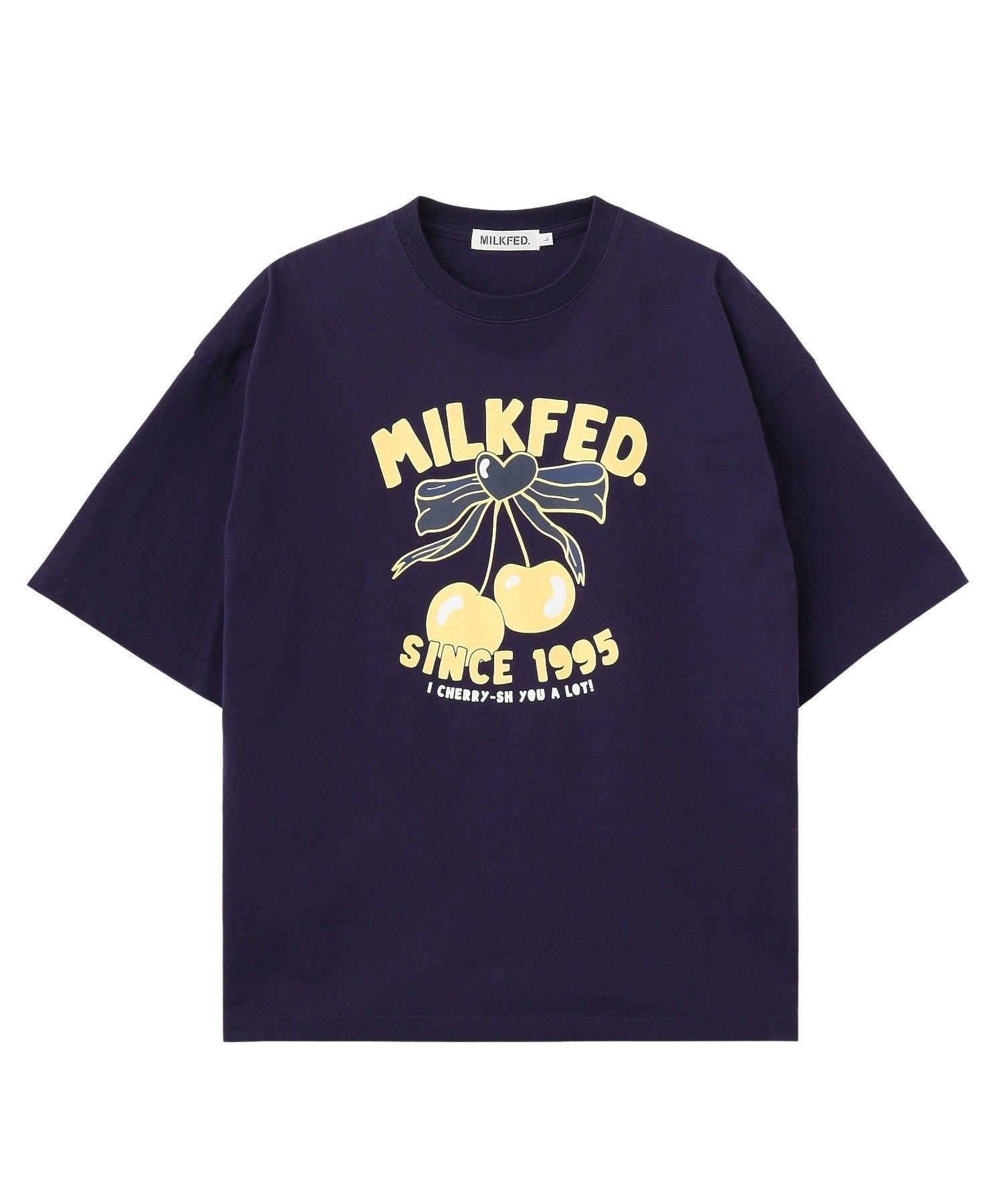 MILKFED. CHERRY RIBBON WIDE S/S TEE ミルクフェド トップス カットソー・Tシャツ ネイビー ホワイト ブラック