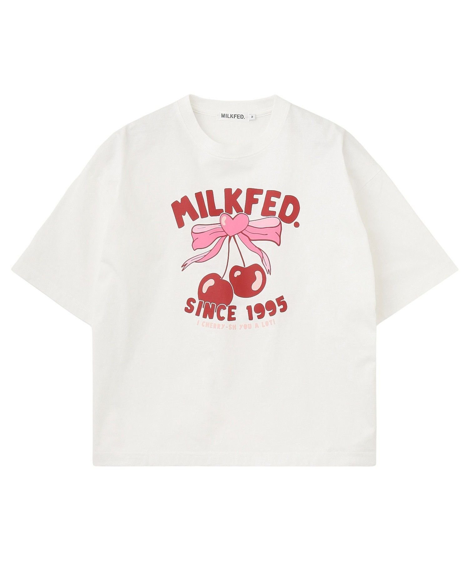 MILKFED. CHERRY RIBBON WIDE S/S TEE ミルクフェド トップス カットソー・Tシャツ ネイビー ホワイト ブラック