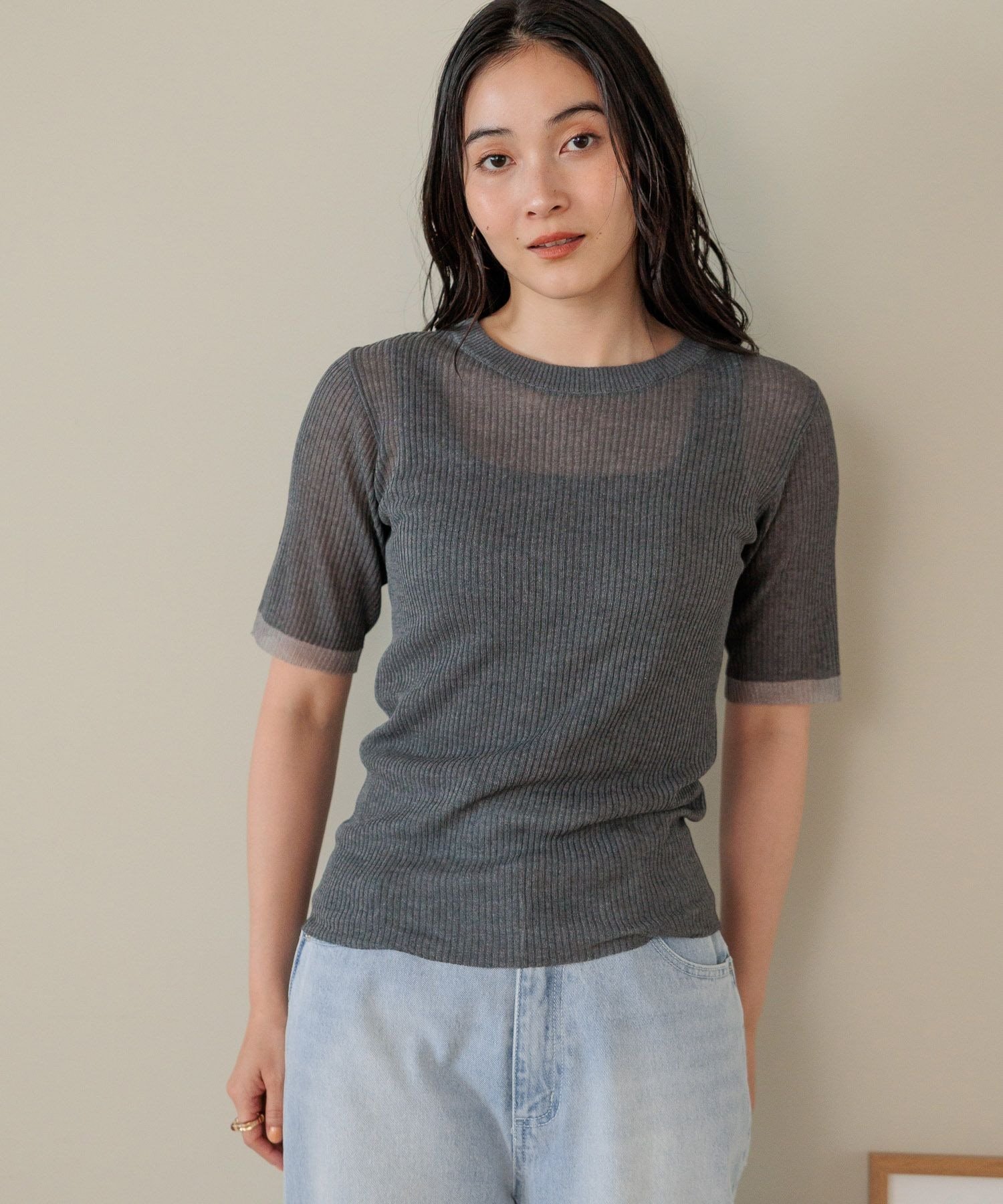 【SALE／60%OFF】daily CLIP 【daily CLIP】シャリシアーニットショートスリーブプルオーバー スタディオクリップ トップス ニット ホワイト ブルー グレー