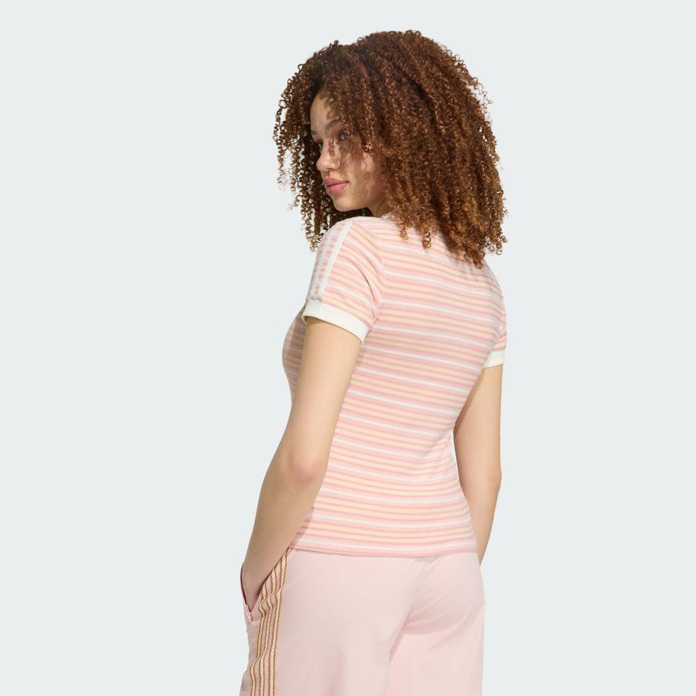 【公式】アディダス adidas 返品可 アディダス オリジナルス サマーグロー スリム ストライプ Tシャツ アディダス トップス カットソー・Tシャツ ピンク