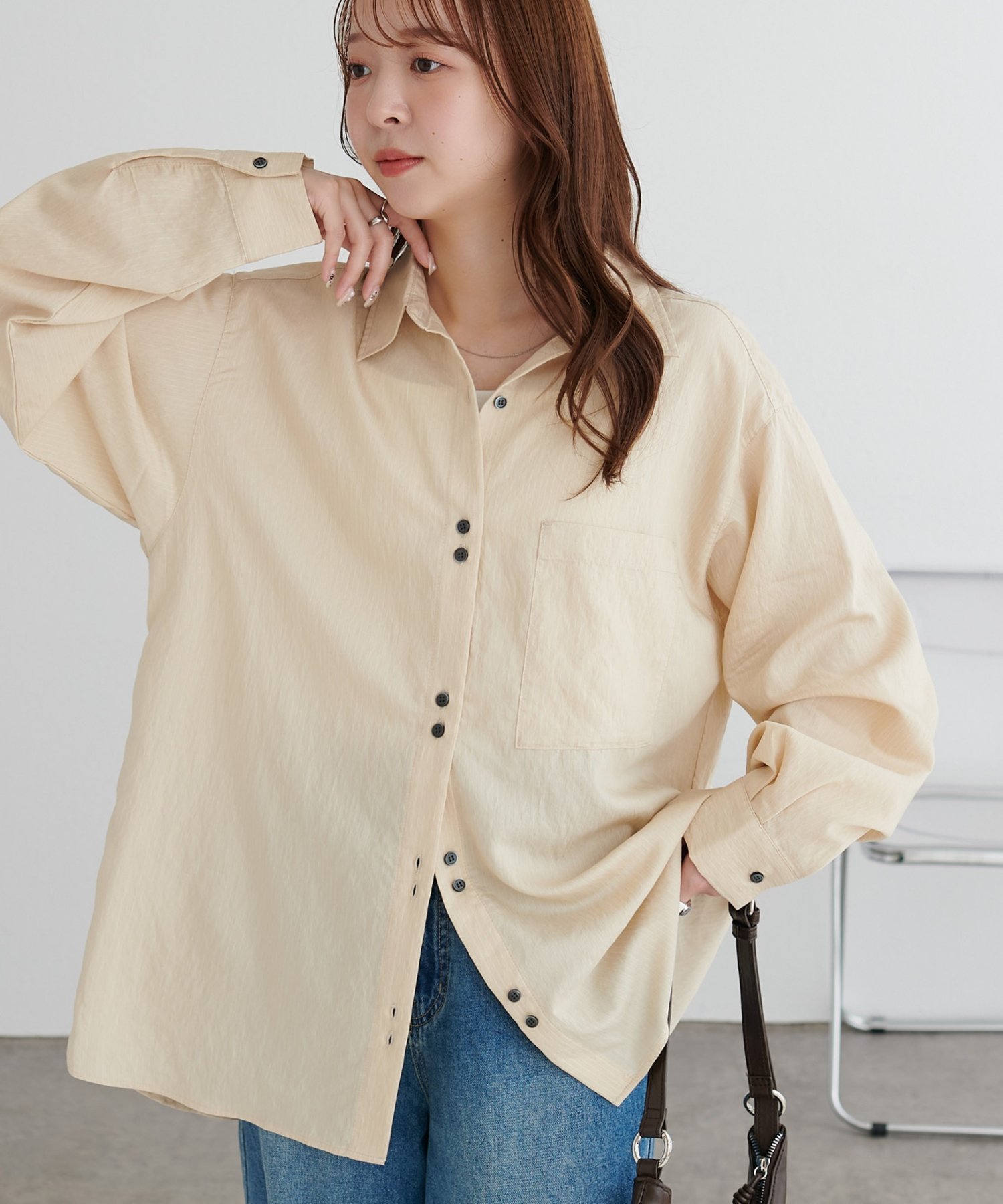 Discoat 【WEB限定】ダブルボタンレギュラーカラーシャツ ディスコート トップス シャツ・ブラウス ベージュ ブルー ピンク グリーン【送料無料】