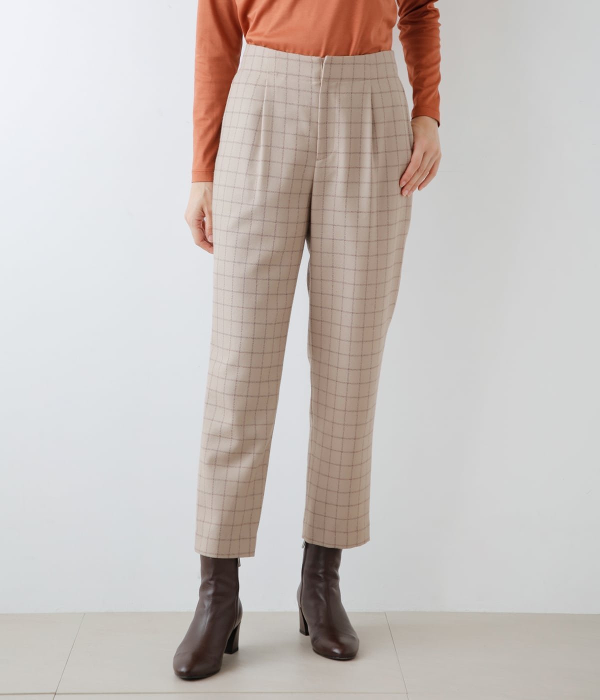 NEWYORKER WOMEN グラフチェックジョーゼット テーパードパンツ ニューヨーカー パンツ その他のパンツ グレー ベージュ