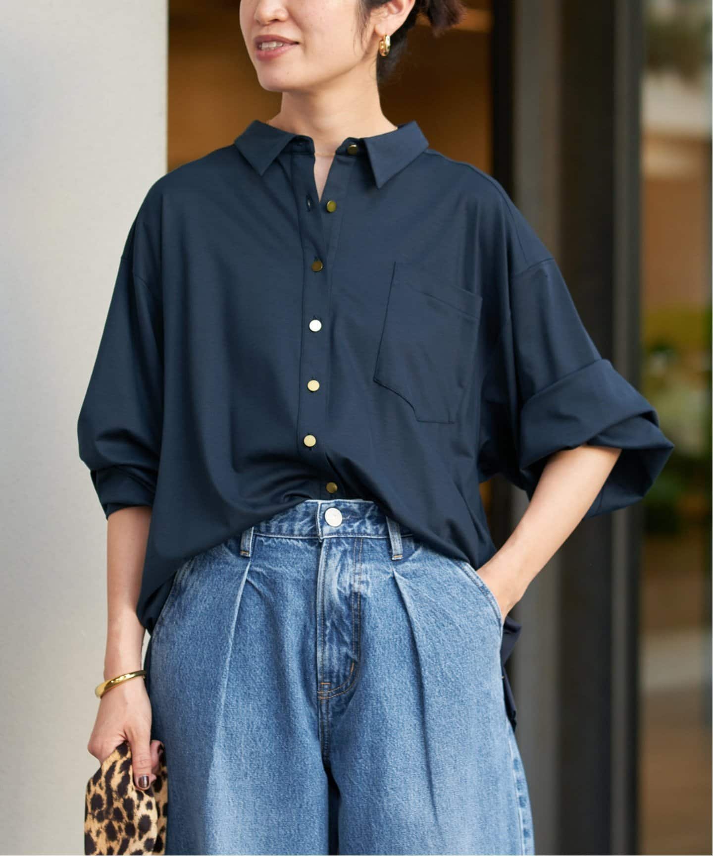 【SALE／30%OFF】VERMEIL par iena stretch jersey shirts ヴェルメイユ パー イエナ トップス カットソー・Tシャツ グレー ネイビー ブルー【送料無料】のサムネイル