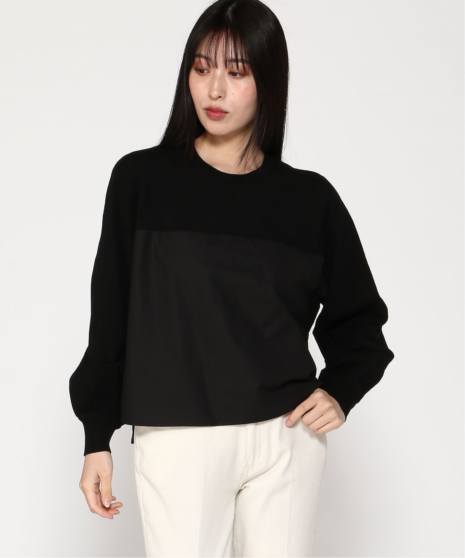 【SALE／40%OFF】TUTIE. 強撚コットンニット切替プルオーバー ツチエ トップス ニット ブラック ベージュ ホワイト カーキグリーン【送料無料】