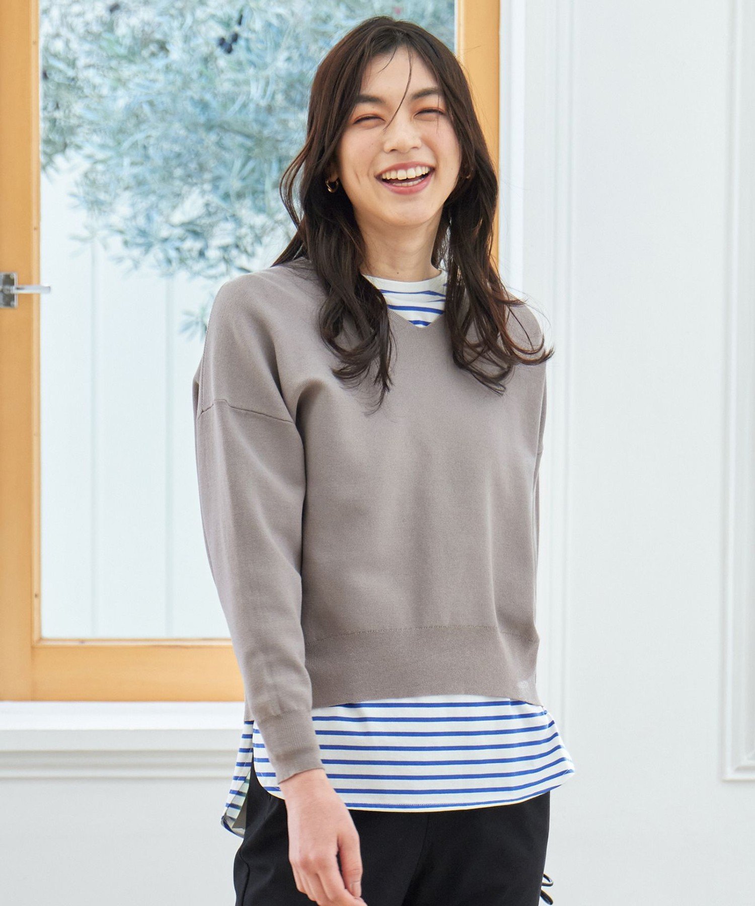 【SALE／30%OFF】ANY 【5色展開】Vネックガーターニットプルオーバー エニィ トップス ニット ブルー ..