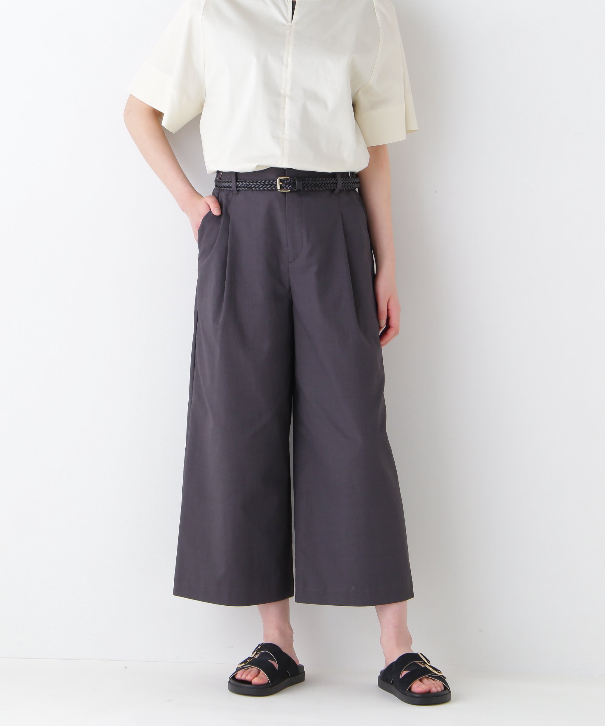 human woman ◆クールマックス混ガウチョパンツ ヒューマン ウーマン パンツ その他のパンツ グリーン グレー ベージュ