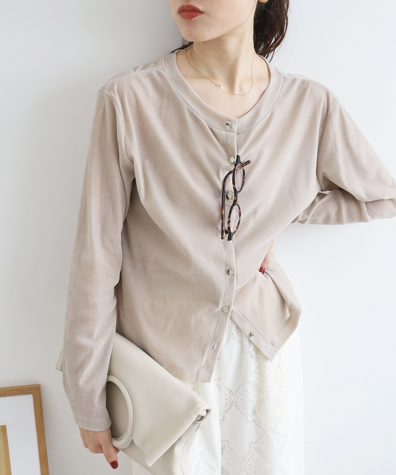 le.coeur blanc シアーベロア2WAYカーディガン ルクールブラン トップス カーディガン ベージュ ブラウン【送料無料】のサムネイル