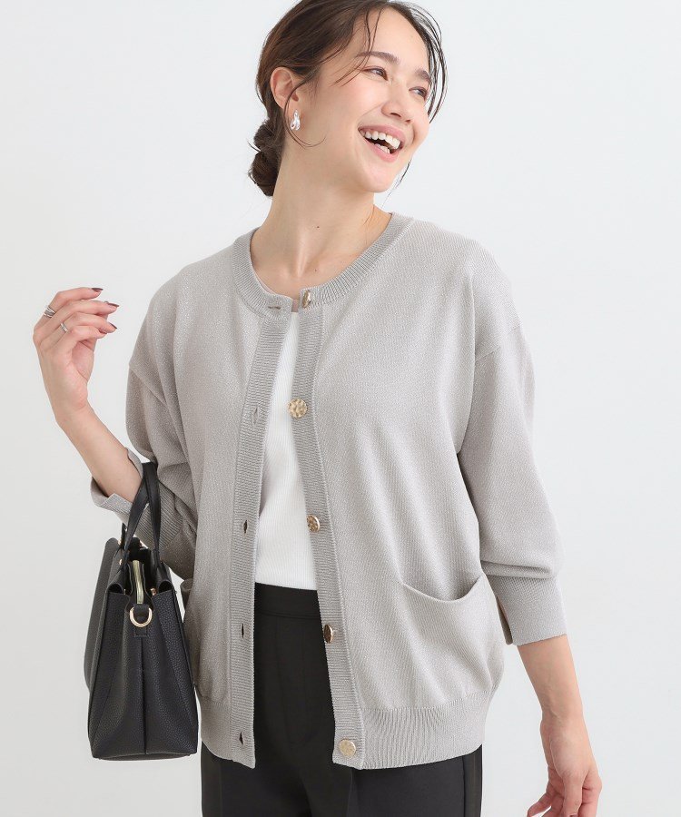 SHOO・LA・RUE 【洗える/S-LL】大人フェミニン さらっとタッチのニットカーディガン シューラルー トップス カーディガン ピンク グレー ブラック ベージュ【送料無料】のサムネイル