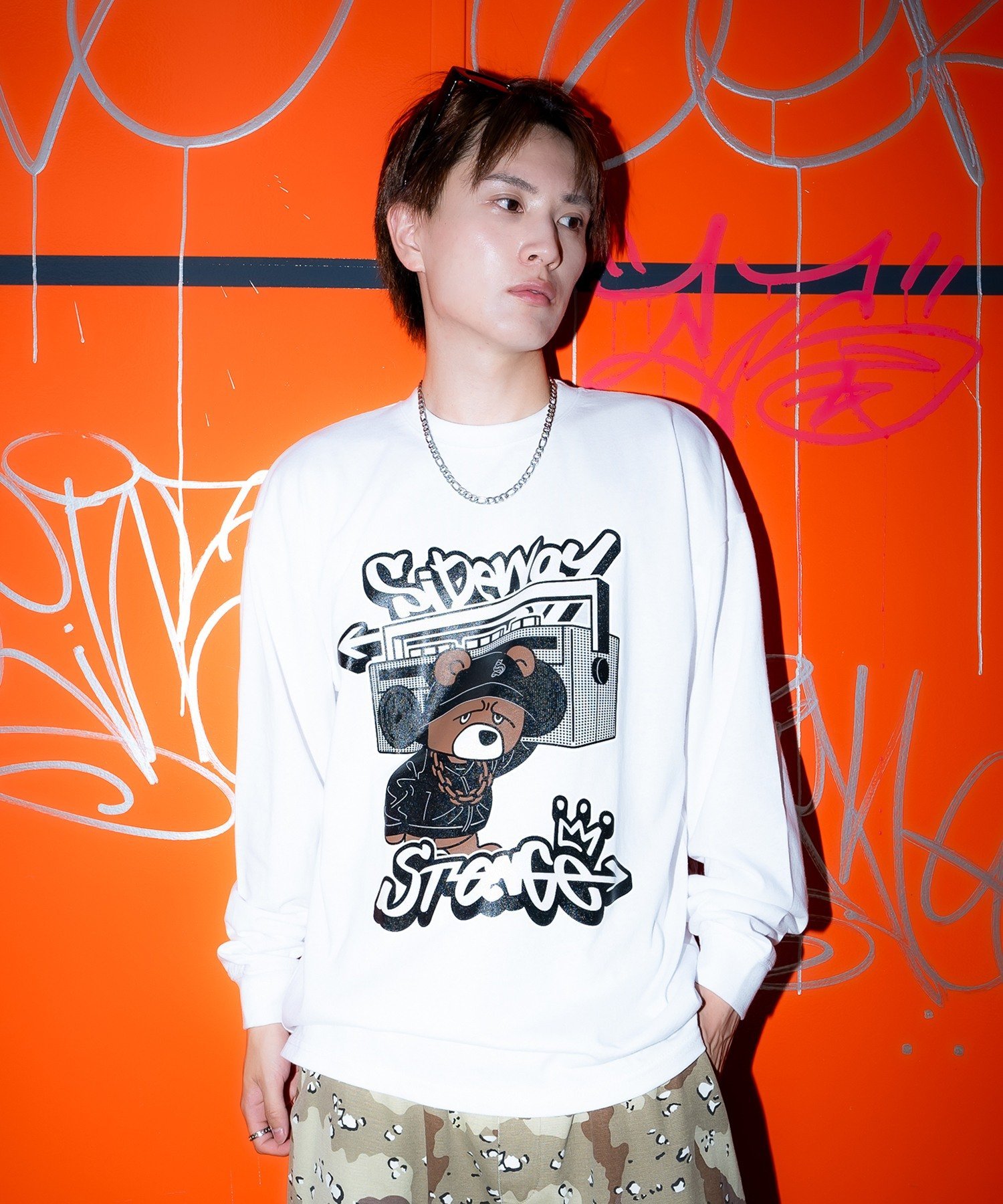 【SALE／53%OFF】SIDEWAY STANCE SIDEWAY STANCE サイドウェイスタンス オーディオダウナーベア 長袖Tシャツ インプローブス トップス カットソー・Tシャツ ホワイト ブラック