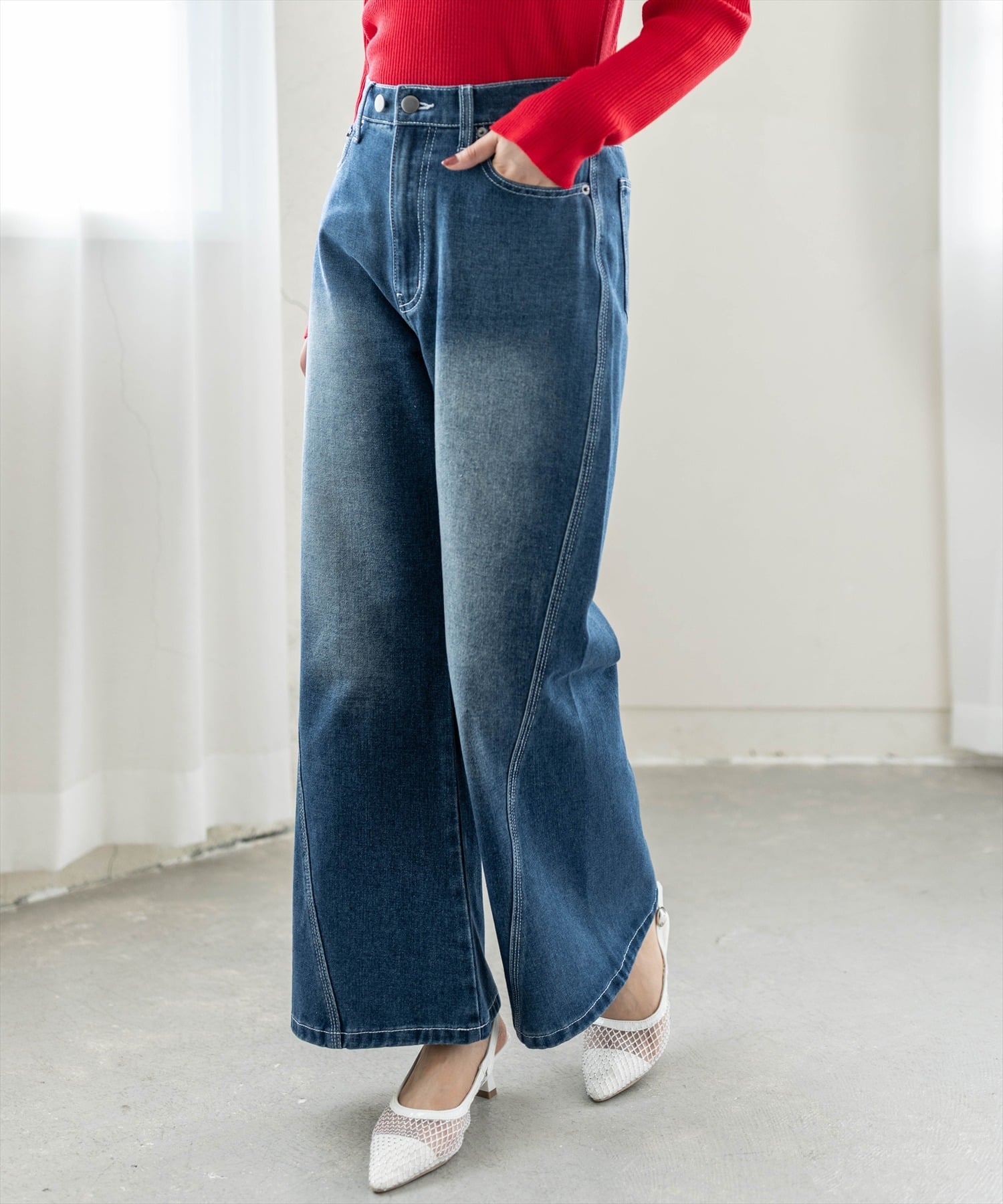 【SALE／58%OFF】clear サイド切り替えデニムパンツ クリア パンツ ジーンズ・デニムパンツ ブルー ブラック