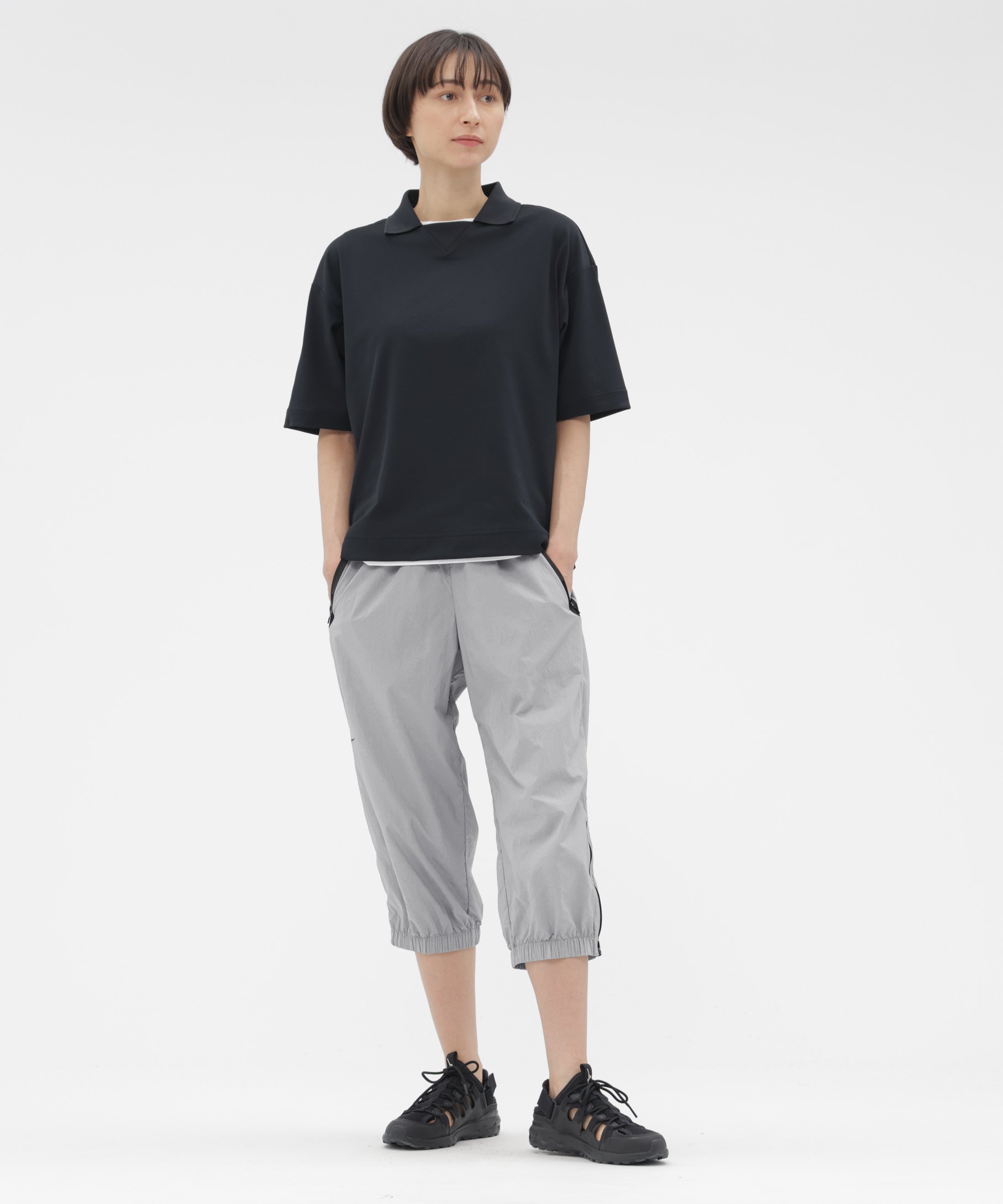 MARGARET HOWELL HIGHDENCE MESH JERSEY TOP マーガレット・ハウエル トップス カットソー・Tシャツ ブラック カーキグリーン