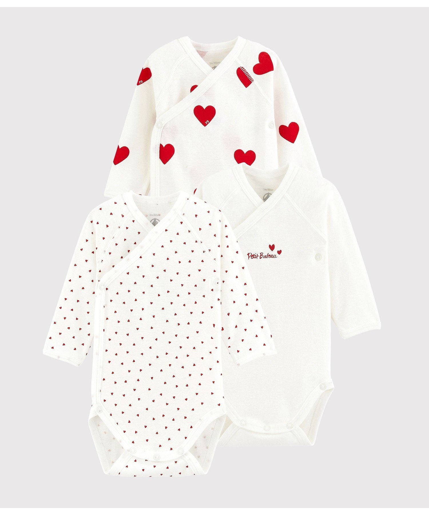 PETIT BATEAU プリント長袖あわせボディ3枚組 プチバトー マタニティウェア ベビー用品 ベビー肌着 新生児服【送料無料】