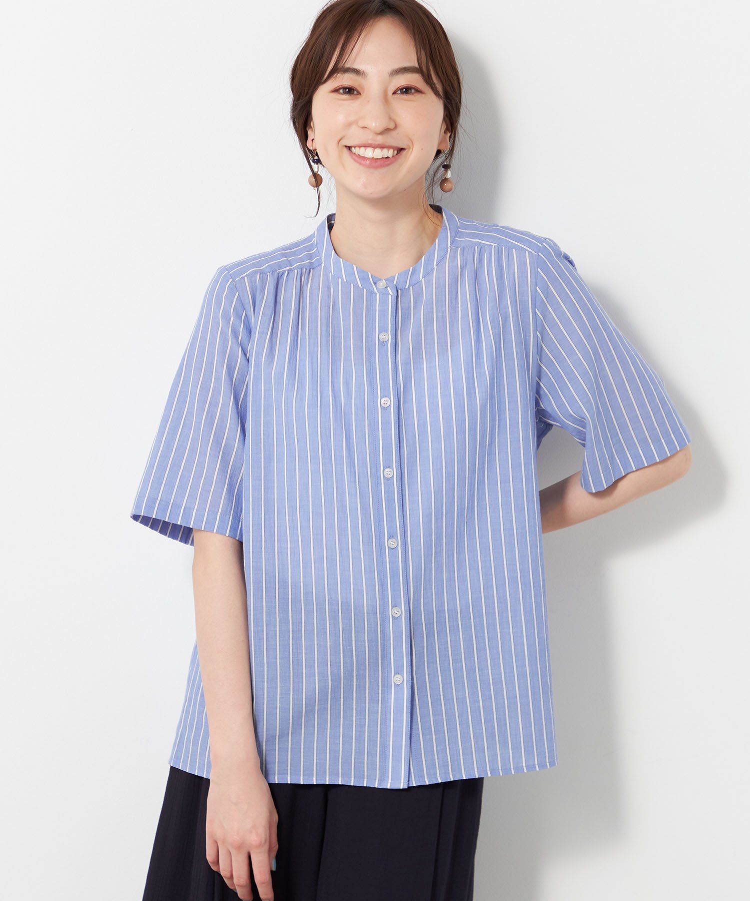 【SALE／20%OFF】DECOY SINCE 1981 ストライプブラウス デコイシンス1981 トップス シャツ・ブラウス ブルー イエロー ホワイト【送料無料】のサムネイル