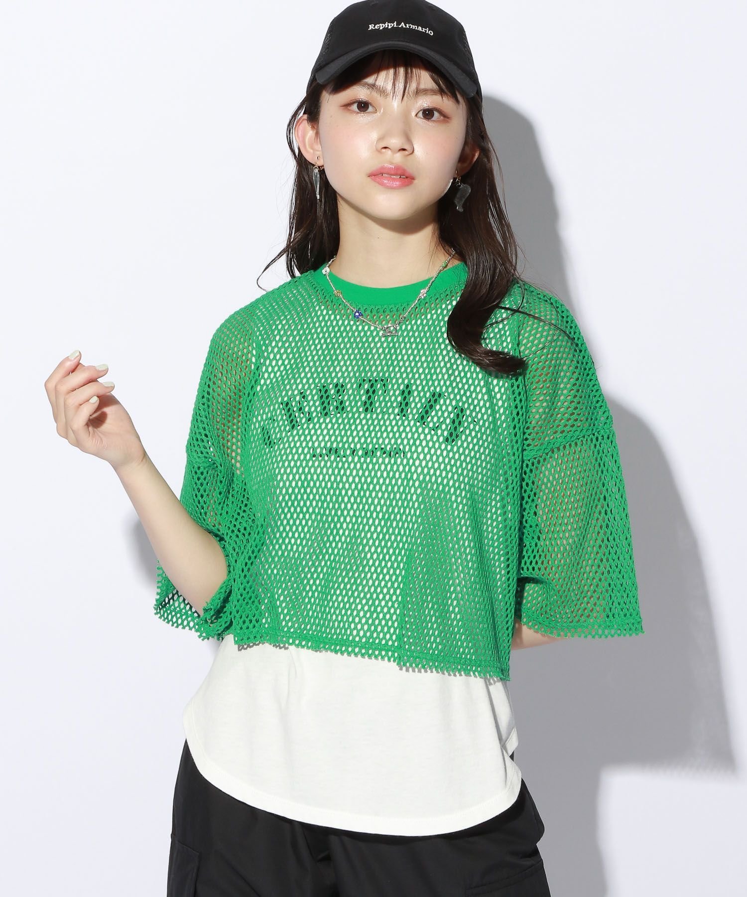 【SALE／30%OFF】repipi armario (K)メッシュ2PPO/5S レピピアルマリオ トップス その他のトップス グリーン ホワイトのサムネイル