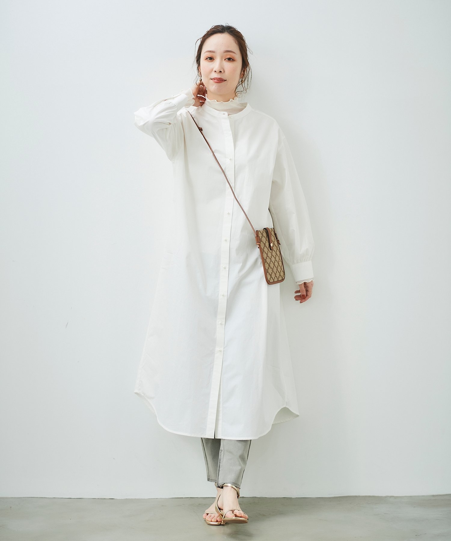 【SALE／40%OFF】le.coeur blanc パールボタンギャザーシャツワンピース ルクールブラン ワンピース・ドレス シャツワンピース ホワイト グリーン ブルー【送料無料】のサムネイル