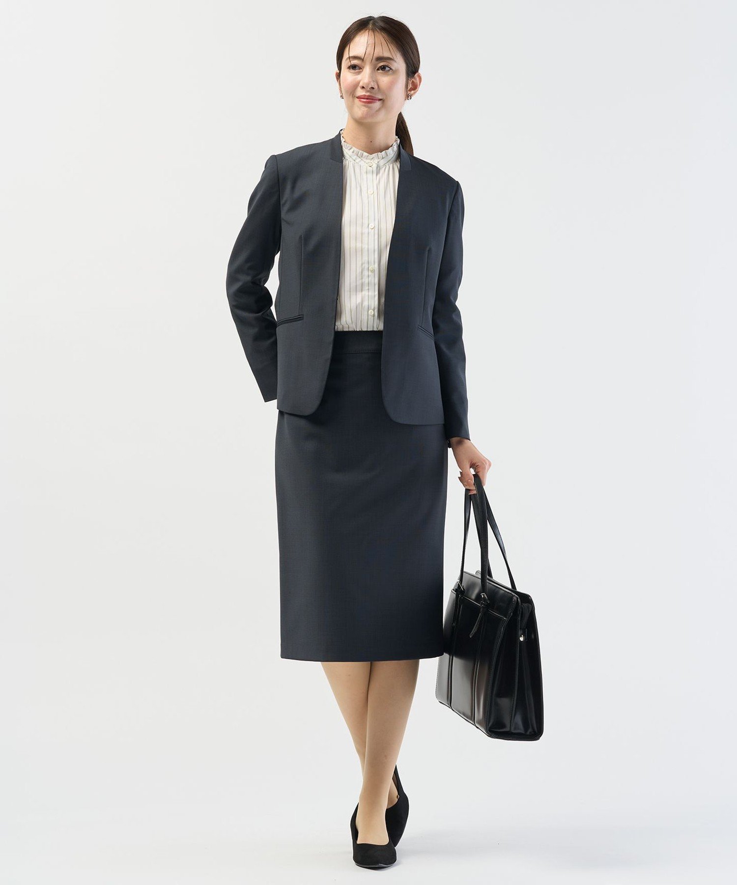 J.PRESS LADIES L 【セットアップ対応】BAHARIYE1 ノーカラー ジャケット ジェイプレス ジャケット・アウター ノーカラージャケット ネイビー