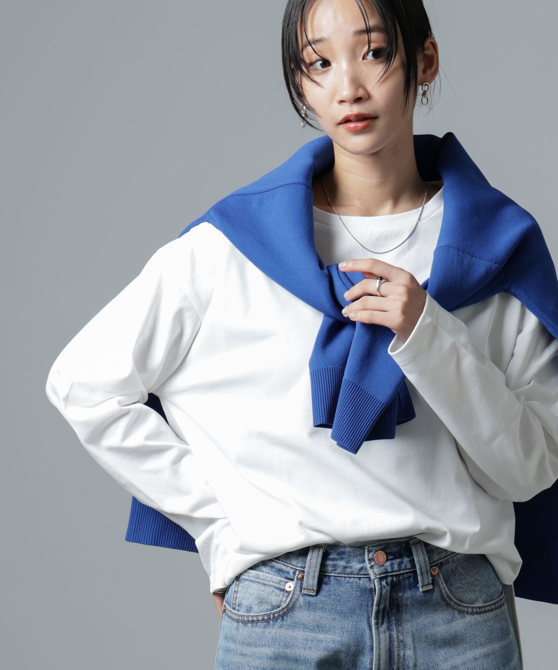 【SALE／35%OFF】NANO universe サイドスリットロングスリーブTシャツ ナノユニバース トップス カットソー・Tシャツ ホワイト ブラック ネイビー