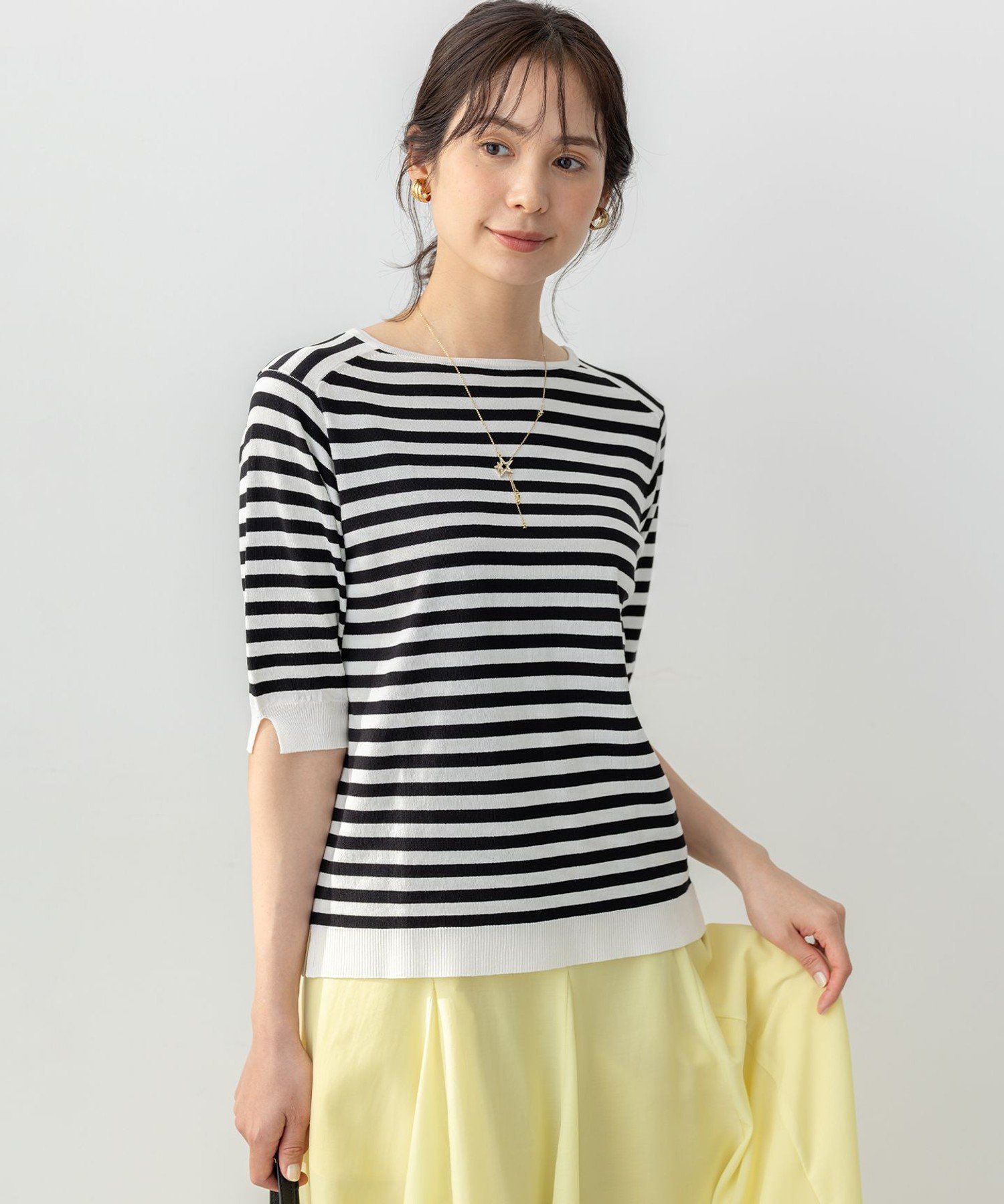 組曲 L 5分袖ニットTシャツ クミキョク トップス ニット ホワイト ブラック