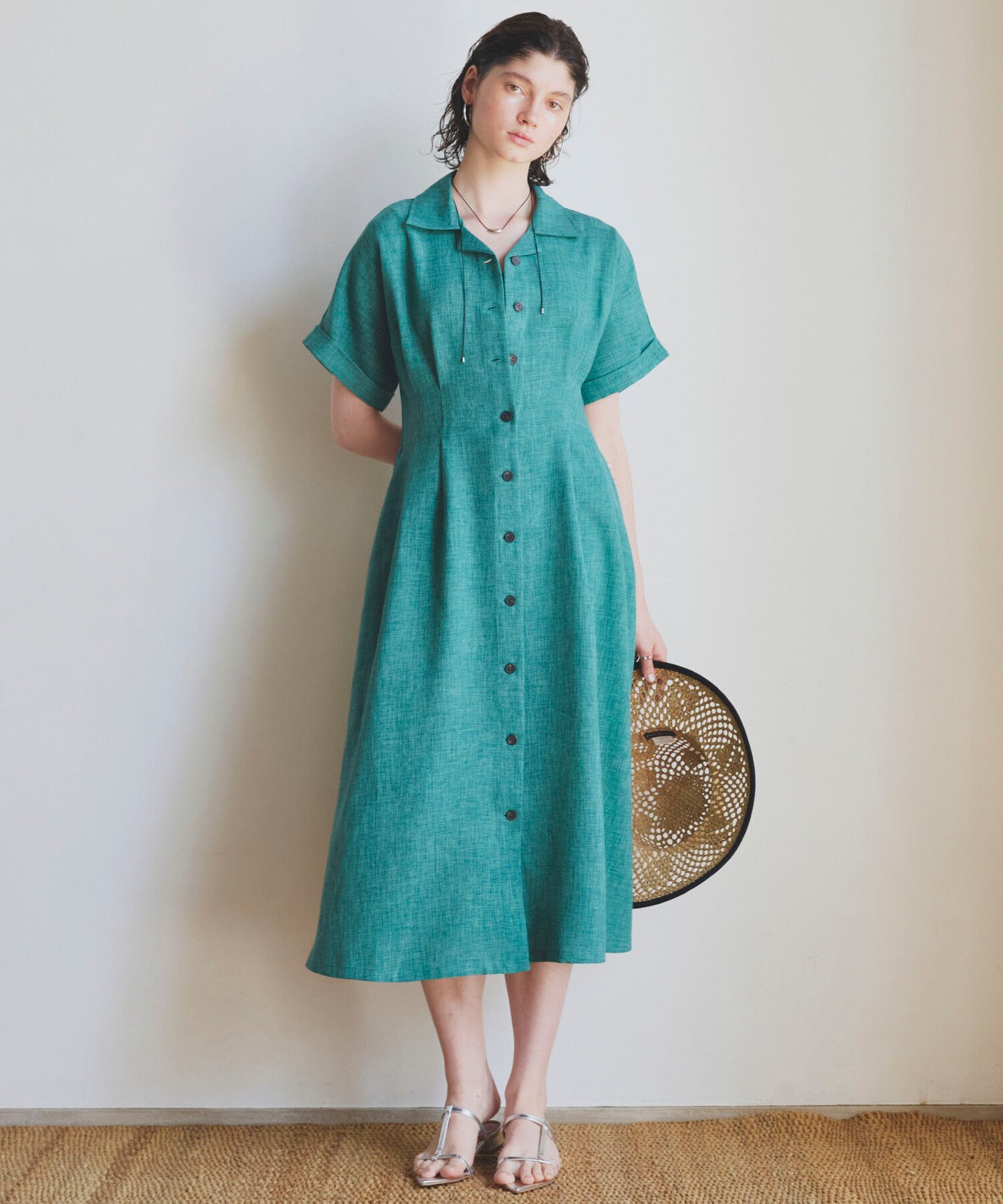 DOUX ARCHIVES タックフレアシャツワンピース ドゥアルシーヴ ワンピース・ドレス シャツワンピース ネイビー グリーン ブルー【送料無料】