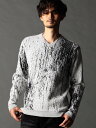 NICOLE CLUB FOR MEN バーク風ジャカード Vネックプルオーバーニット ニコル トップス ニット ネイビー ホワイト ブラック【送料無料】