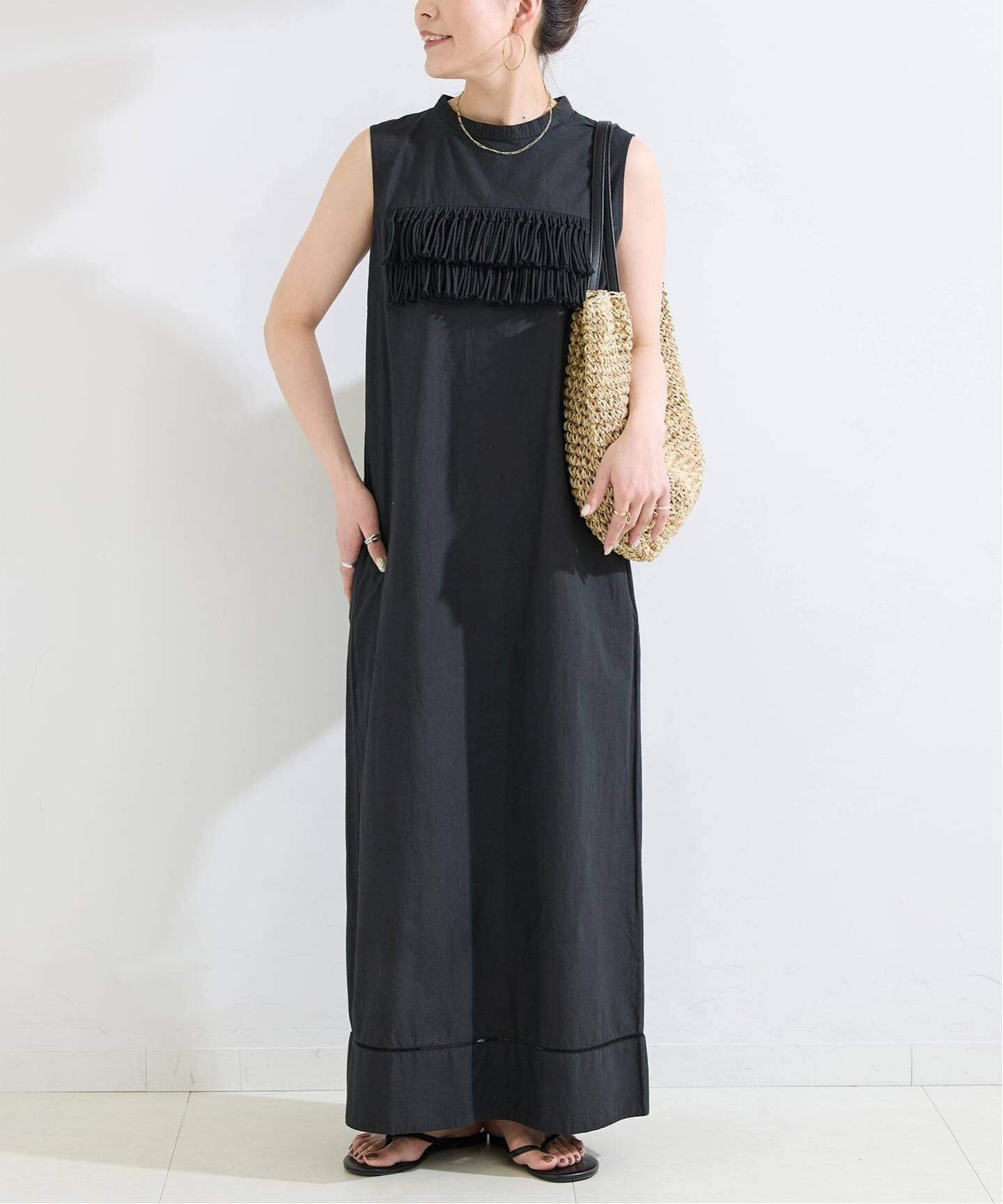 【SALE／50%OFF】B.C STOCK 手洗い可 / フリンジストレートワンピース ベーセーストック ワンピース・ドレス ワンピース レッド ブラック【送料無料】