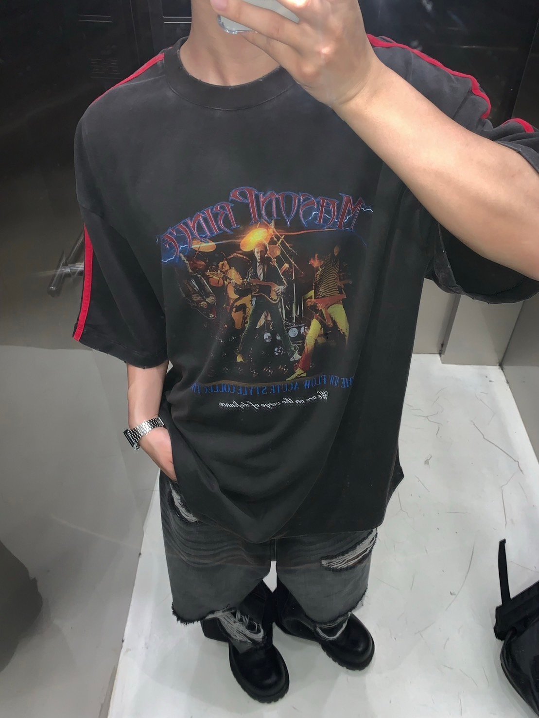 【SALE／10%OFF】MASONPRINCE ビッグシルエット ヴィンテージ加工 袖ライン バンドT シャツ CT0279【MASONPRINCE】 チュクラ トップス カットソー・Tシャツ【送料無料】