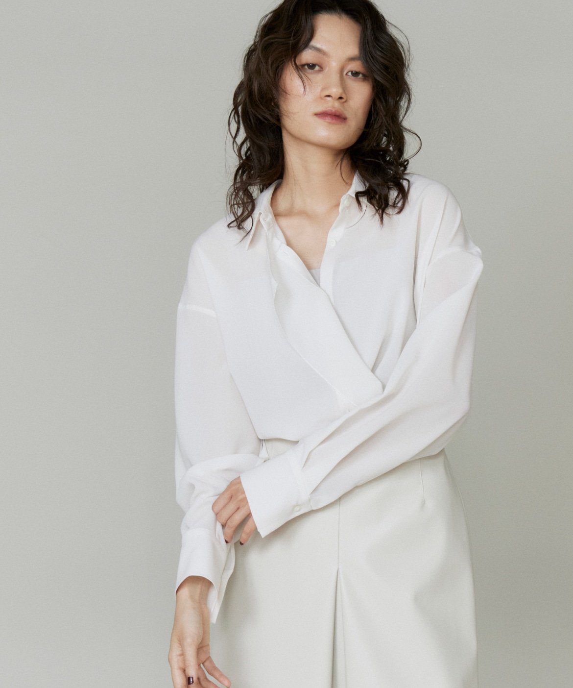 la veille by SUPERIOR CLOSET 2wayドレープシャツ イネド トップス シャツ・ブラウス グレー ホワイト