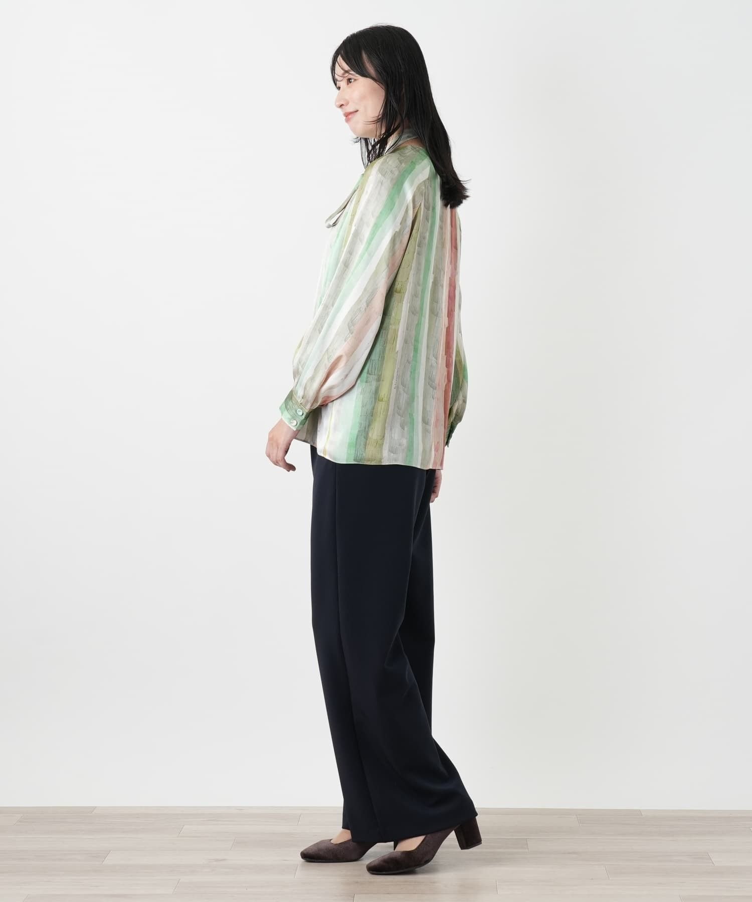 Leilian プリントボウタイブラウス【ROCHAS Premiere】 レリアン トップス シャツ・ブラウス グリーン