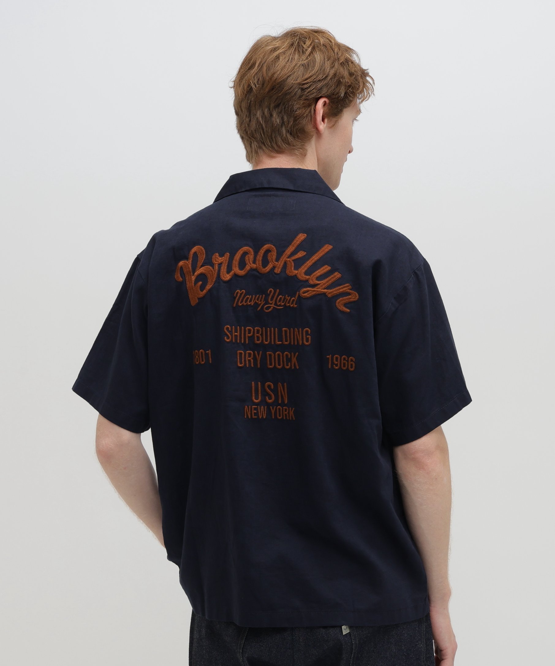 LINEN-COTTON S/S SHIRT "Brooklyn" アヴィレックス トップス シャツ・ブラウス ブラック ホワイト ネイビー イエロー