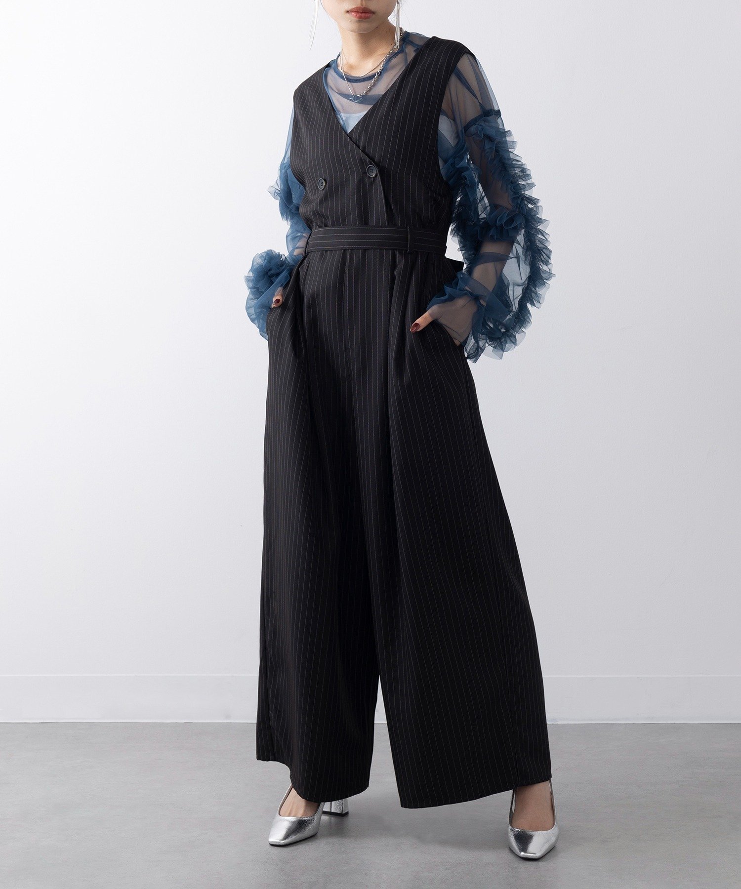 【SALE/77%OFF】MAISON BREEZE MAISON BREEZE/ピンストライプ オールインワン XNN セットアップセブン オールインワン・オ...