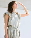 【SALE/30%OFF】BEIGE, 【洗える】FREESIA / バルーンスリーブストライプブラウス ベイジ, トップス シャツ・ブラウス ブラウン グリーン【送料無料】|詳細画像