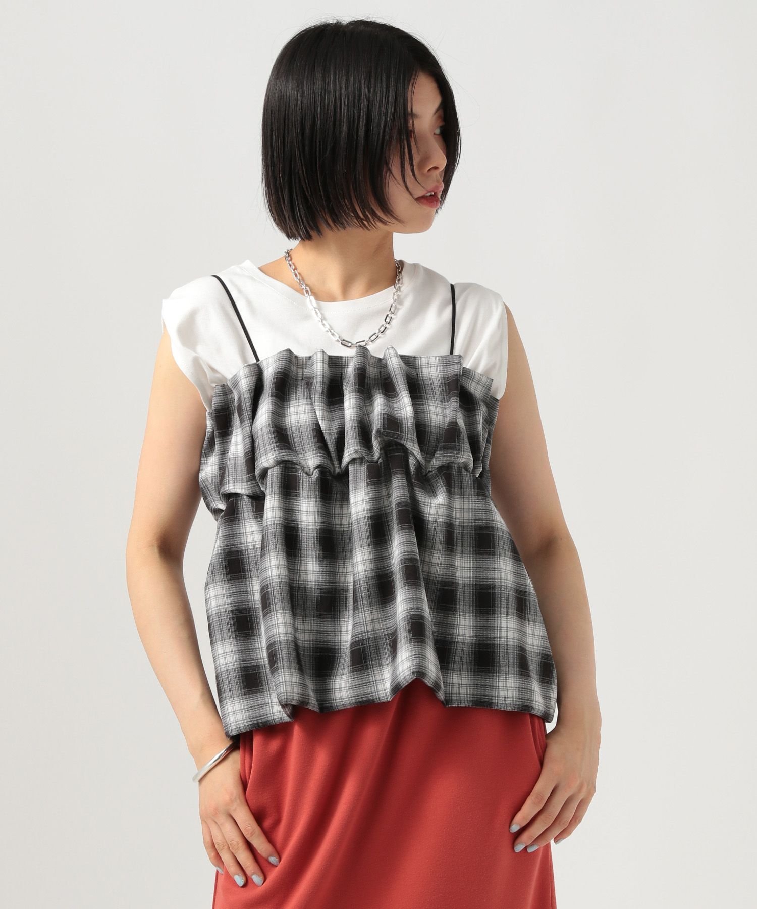 【SALE／20%OFF】BAYFLOW [レイヤードスタイルに]チェックビスチェ ベイフロー トップス ベスト・ジレ ..