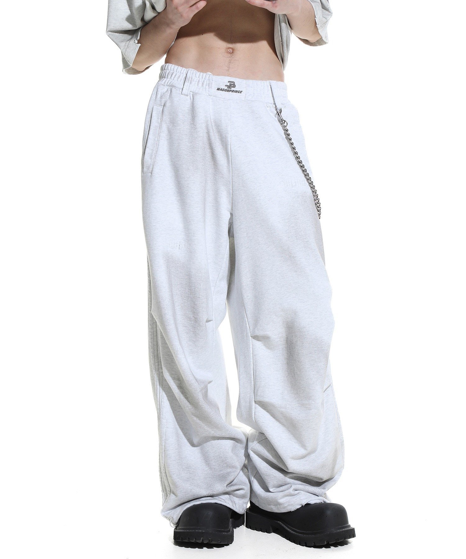 【SALE／20%OFF】MASONPRINCE ルーズフィット 汚れ加工 ウエストゴム スウェットパンツ XXK4254【MASONPRINCE】 チュクラ パンツ ジャージ・スウェットパンツ ホワイト ブラック【送料無料】