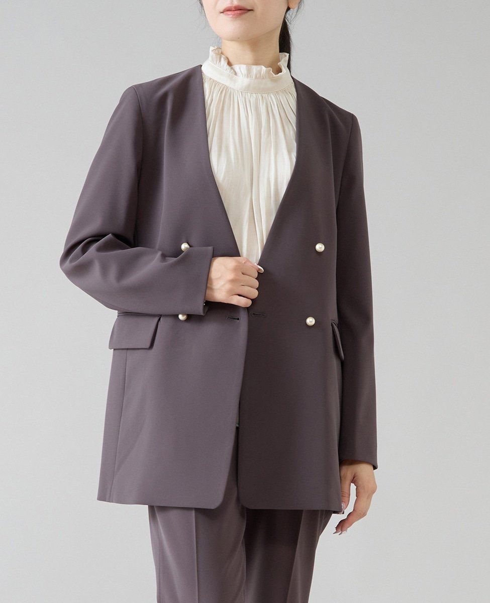 TIARA 《定番》ノーカラーダブルジャケット ティアラ ジャケット・アウター テーラードジャケット・ブ..