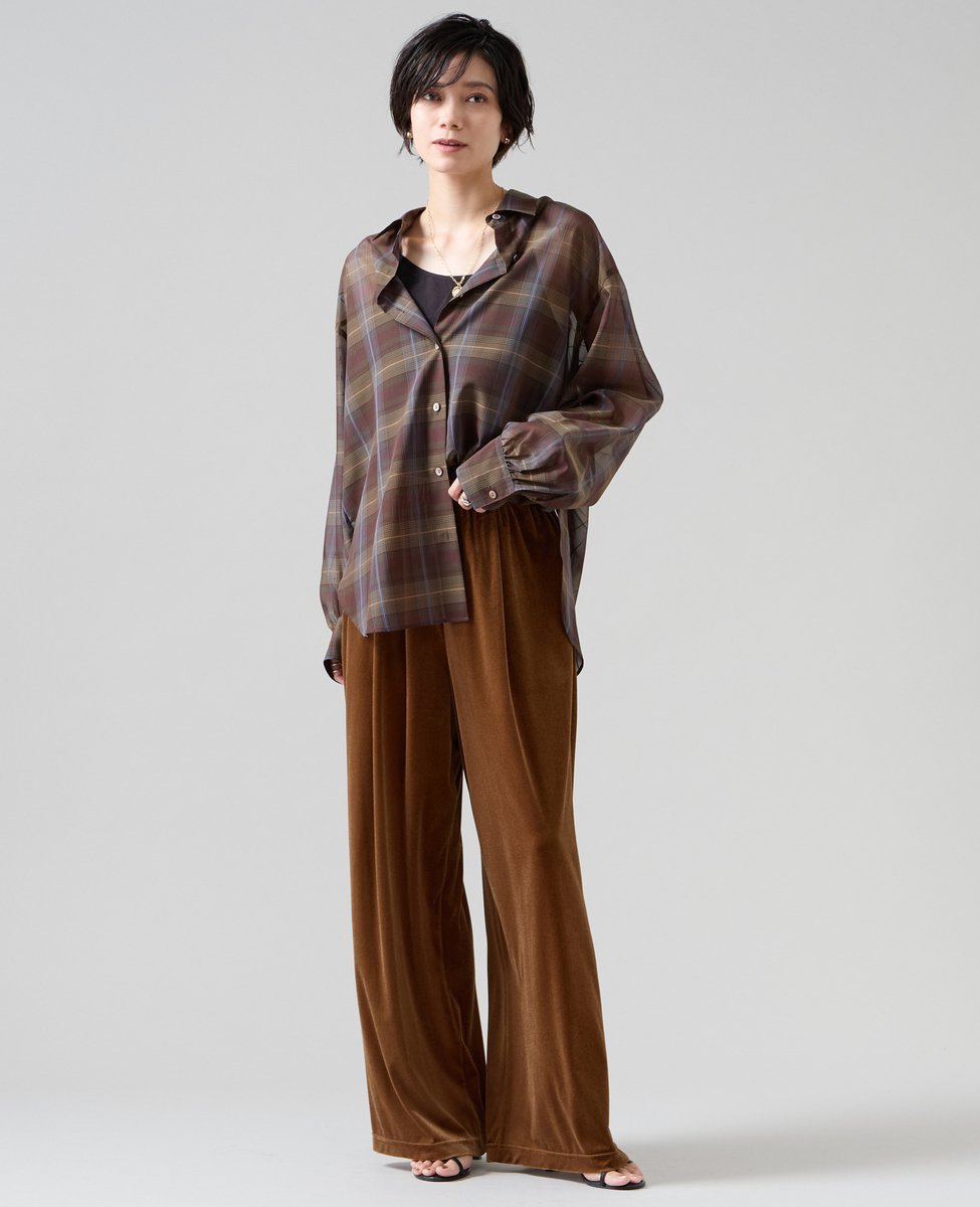 Liesse 先染めシアーチェックシャツ リエス トップス シャツ・ブラウス カーキグリーン ネイビー