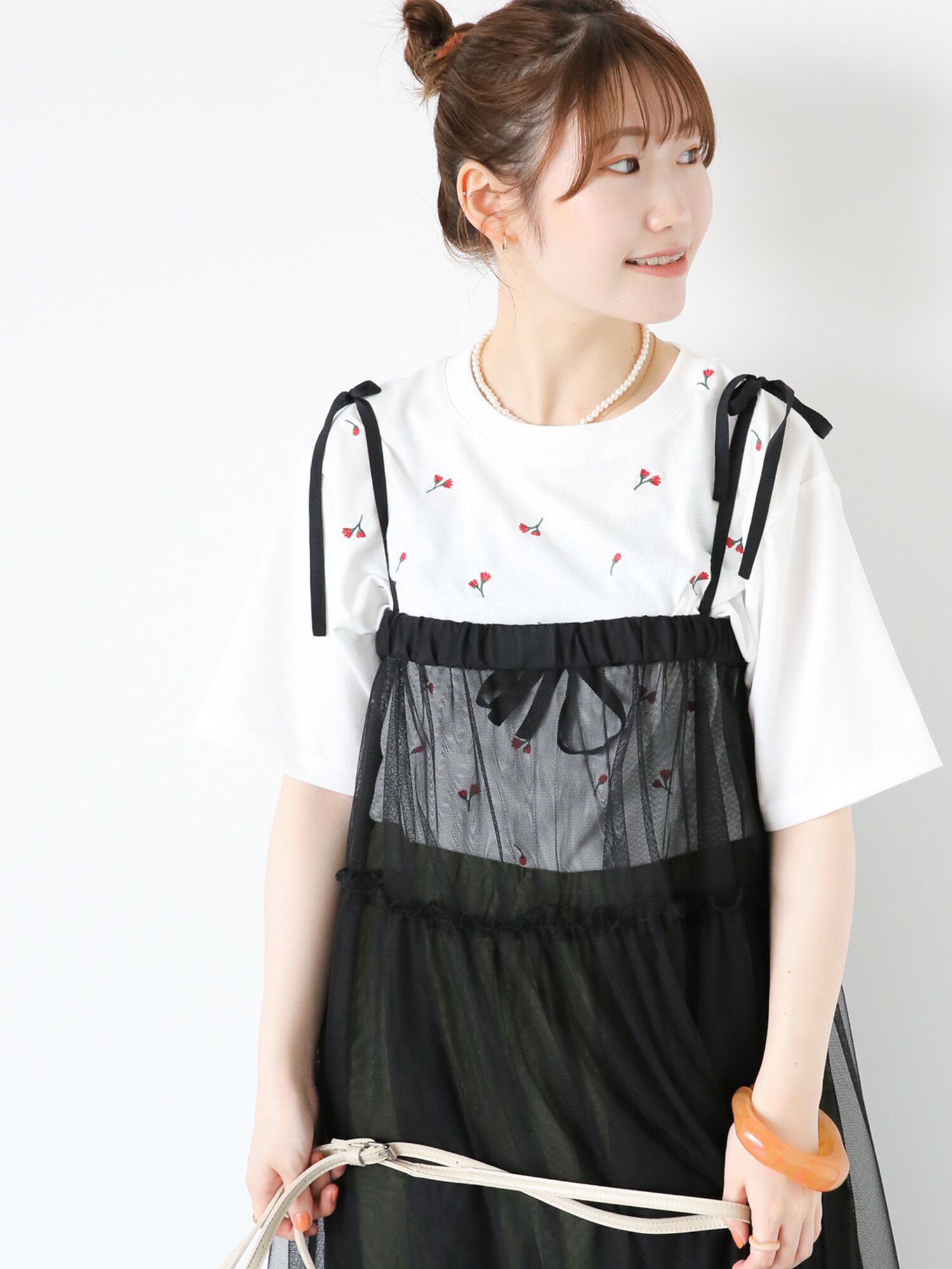 ehka sopo 2WAYチュールキャミソールワンピース エヘカソポ ワンピース・ドレス ワンピース ブラック ホワイト ピンク【送料無料】のサムネイル