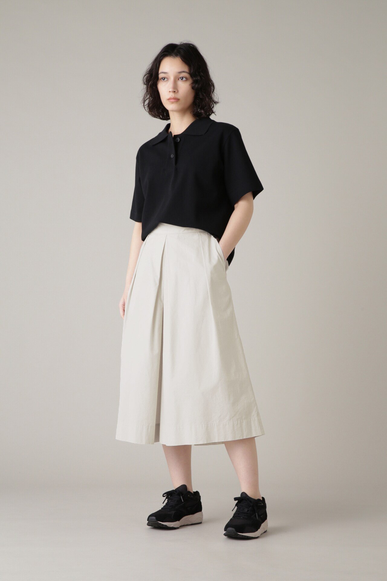 MARGARET HOWELL WASHED COTTON POPLIN マーガレット・ハウエル パンツ キュロット ホワイト グレー【送料無料】