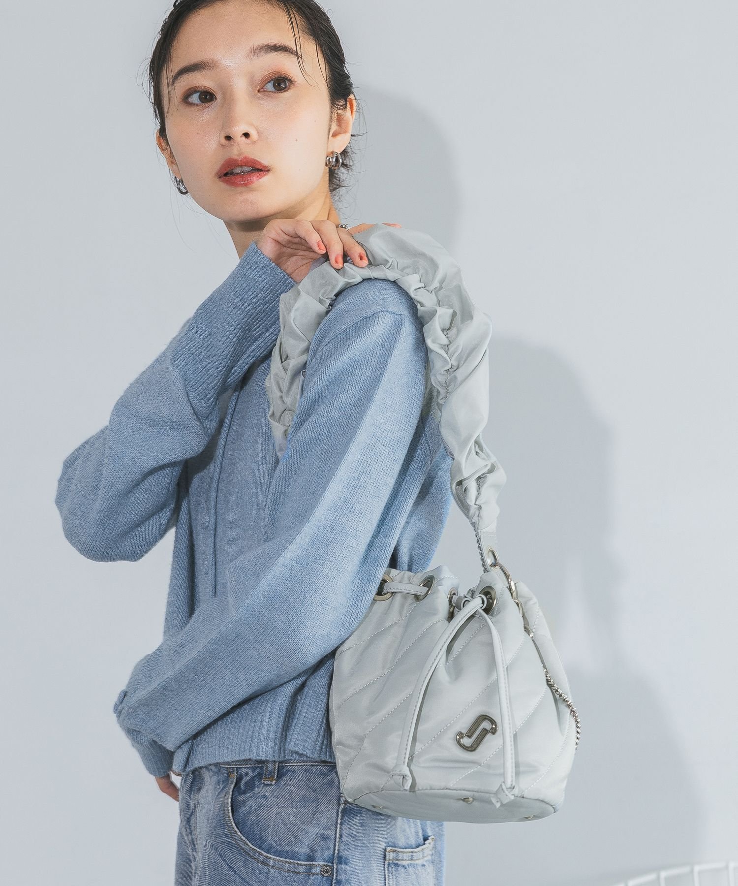 JEANASIS ナイロンギャザーキンチャクBAG ジーナシス バッグ クラッチバッグ グレー ブラック レッド【送料無料】