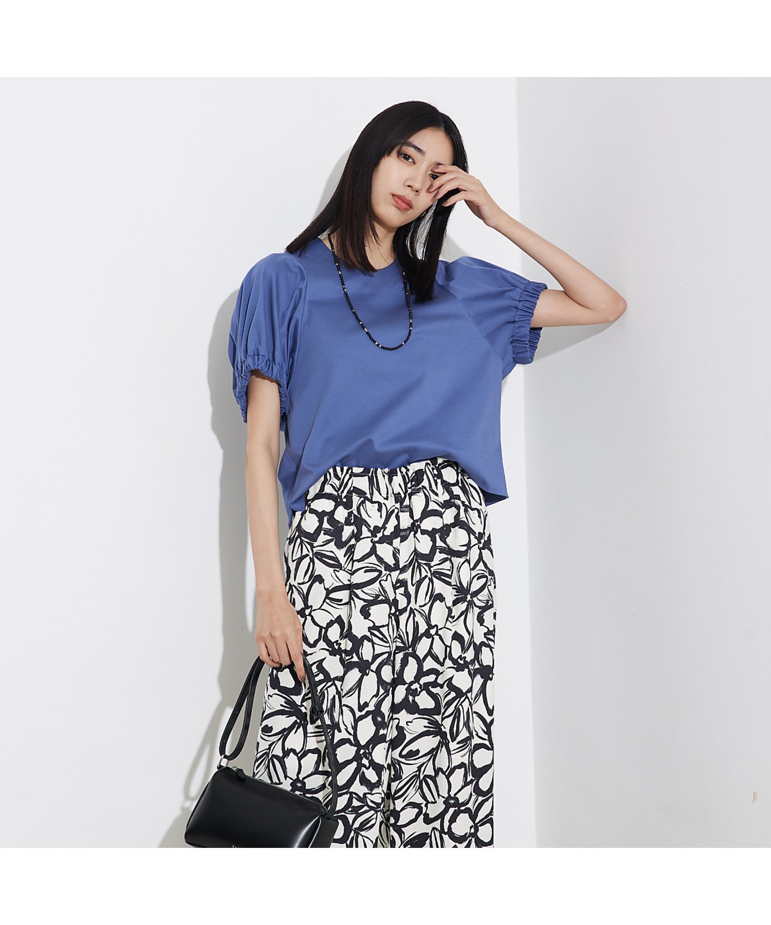 qualite 袖ギャザーカットTOP カリテ トップス カットソー・Tシャツ ホワイト ブルー カーキグリーン