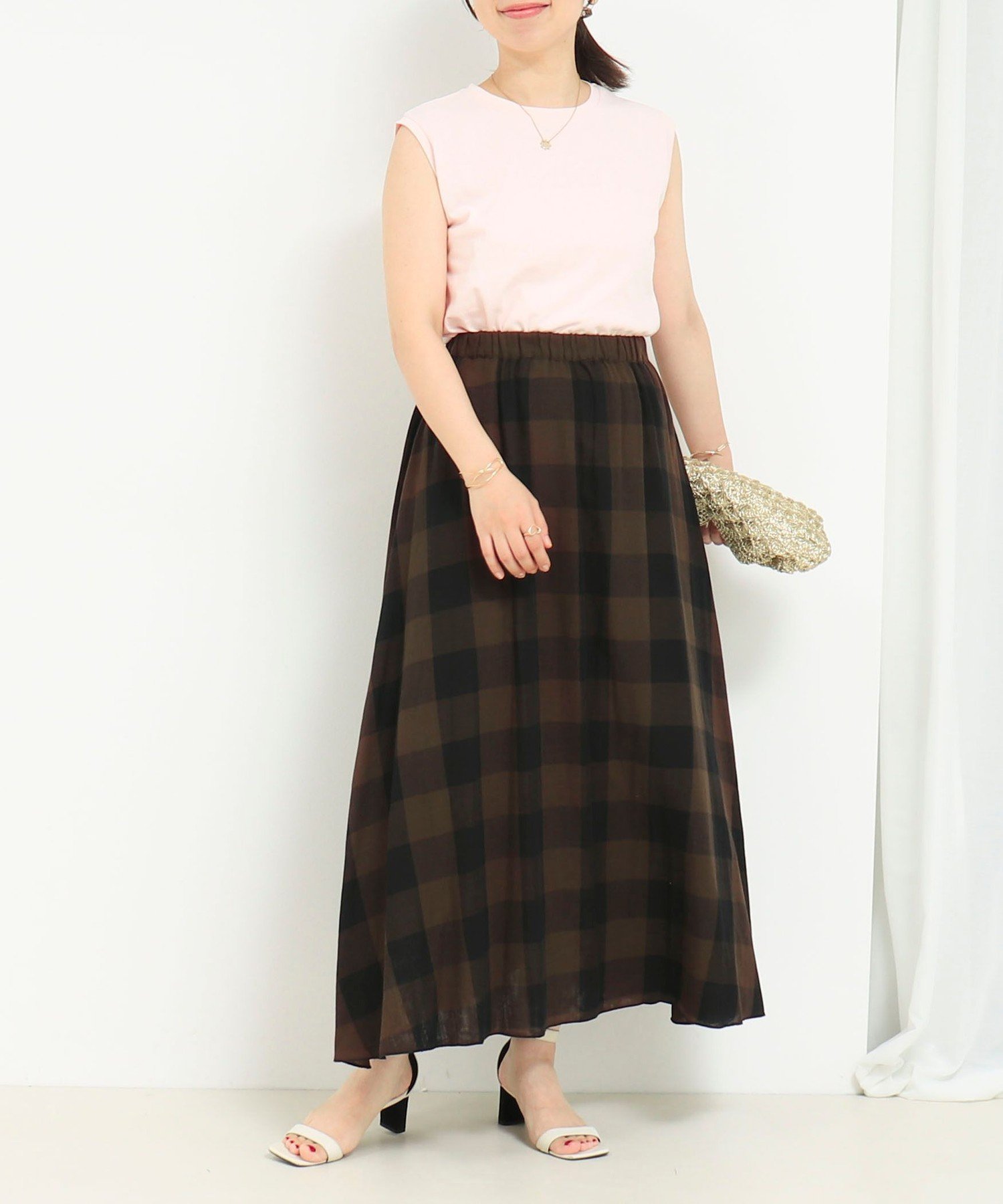 【SALE／60%OFF】fredy couleur 《リバーシブル》ガーゼチェックスカート フレディ アンド グロスター スカート その他のスカート ブラック ブラウン