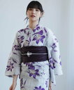 【SALE/49%OFF】utatane 浴衣2点セット 先染めベージュ風に藤色の百合 ウタタネ 着物・浴衣・和装小物 浴衣 ベージュ【送料無料】