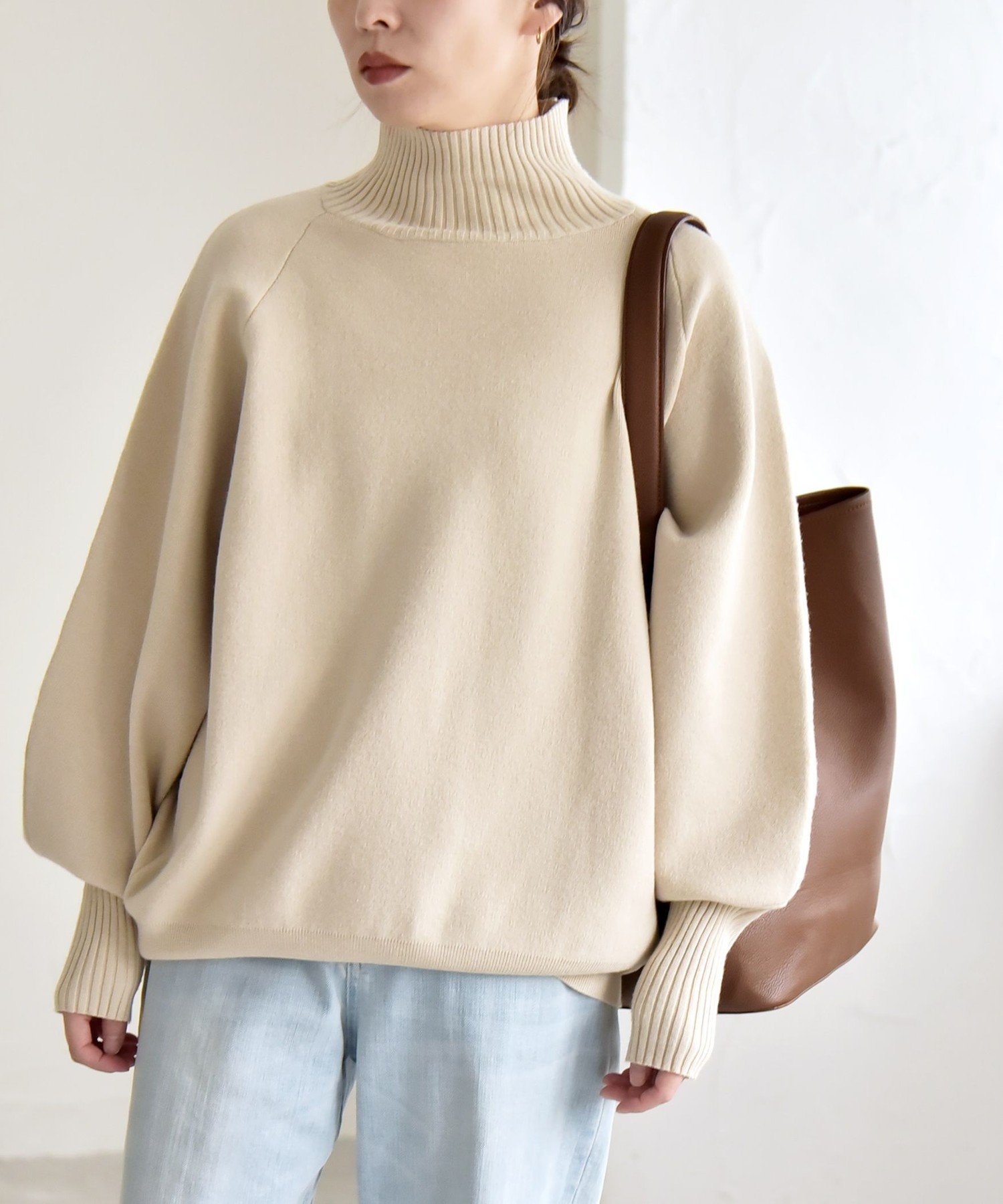 quaranciel quaranciel:＜洗濯機可能＞タートルネック ラグラン ロングリブ ニット プルオーバー シッ..