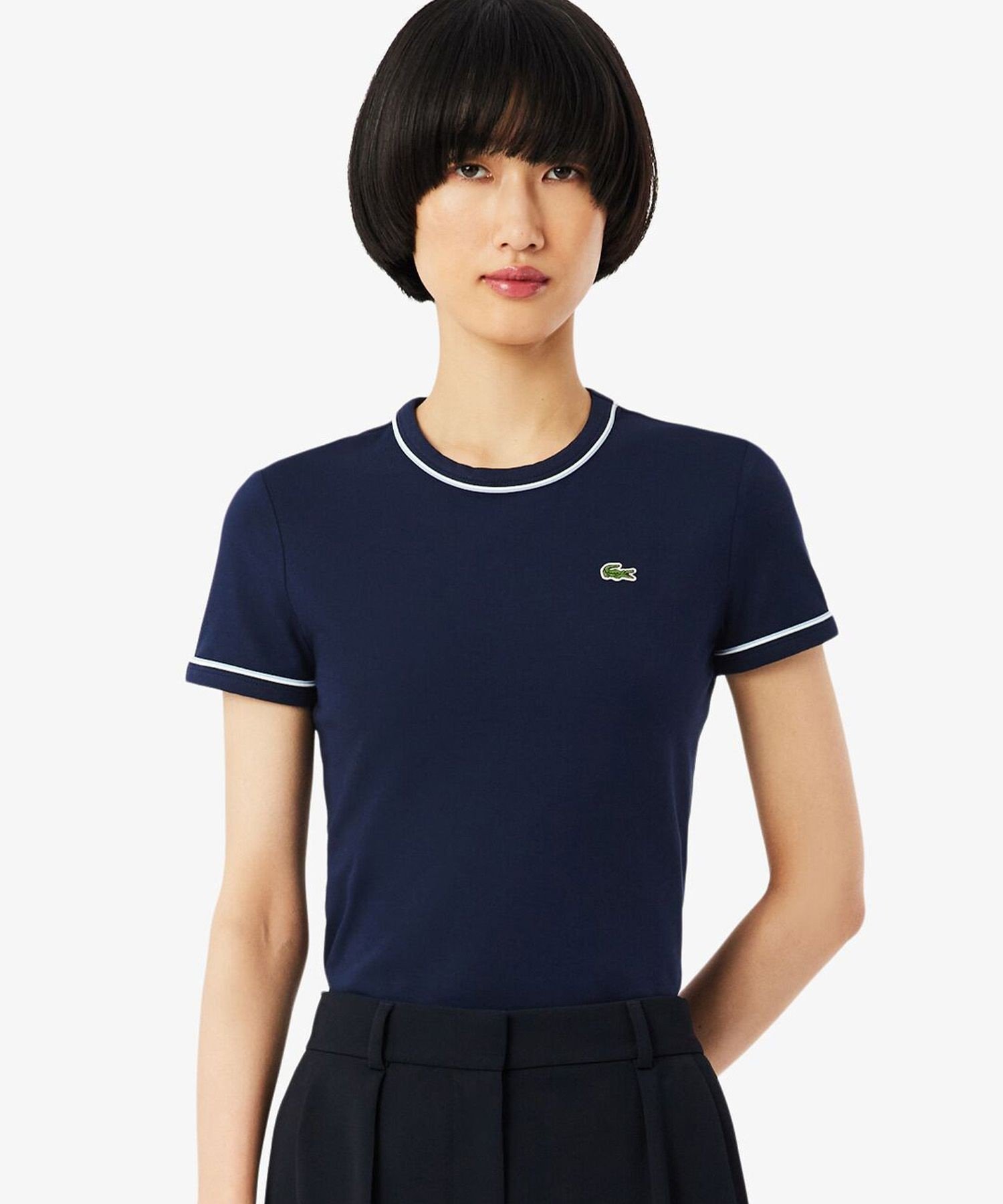 【SALE／30%OFF】LACOSTE レーヨンブレンドトリム 配色ライン半袖Tシャツ ラコステ トップス カットソー・Tシャツ ホワイト ネイビー【送料無料】