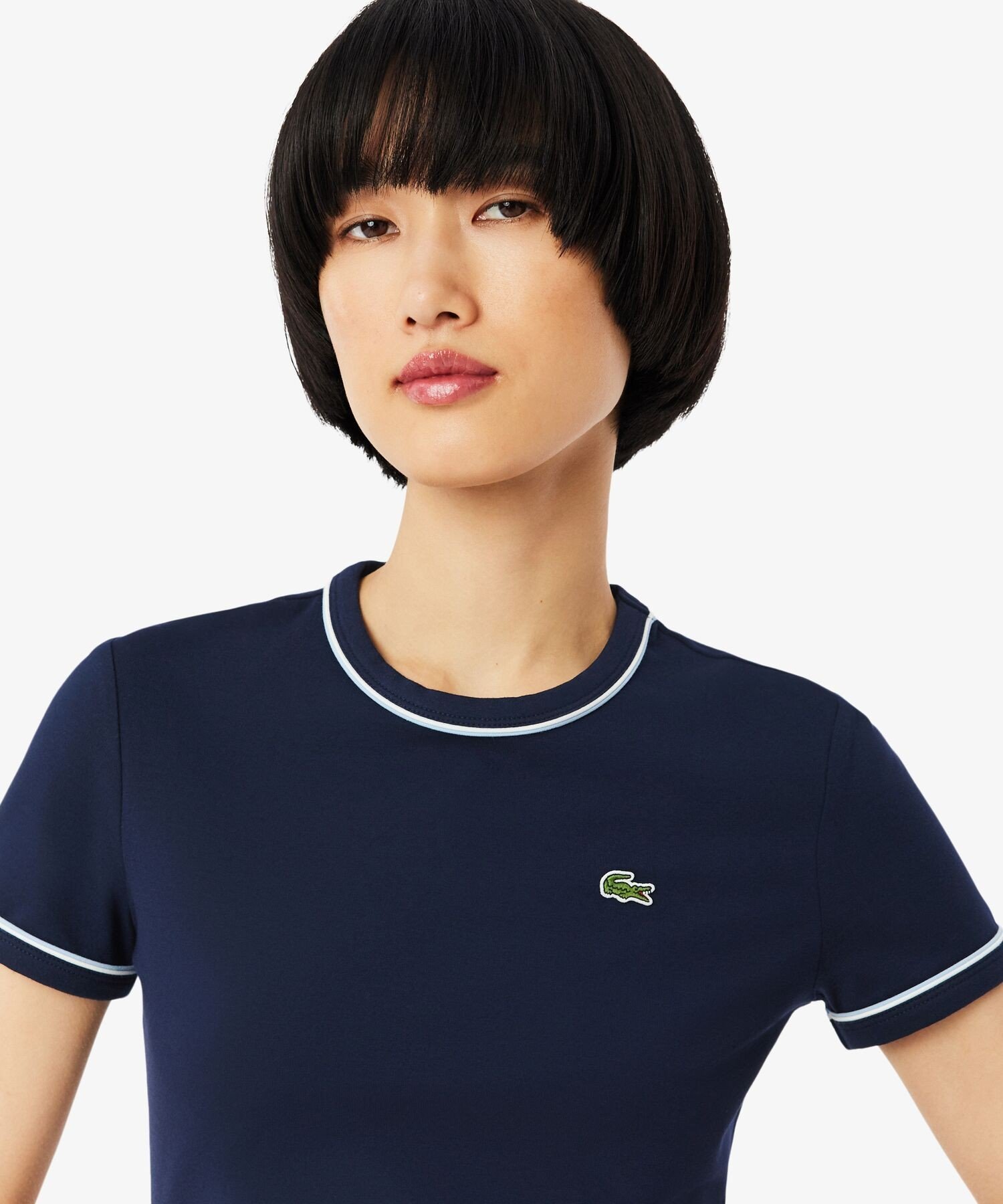 レーヨンブレンドトリム 配色ライン半袖Tシャツ ラコステ トップス カットソー・Tシャツ ホワイト ネイビー