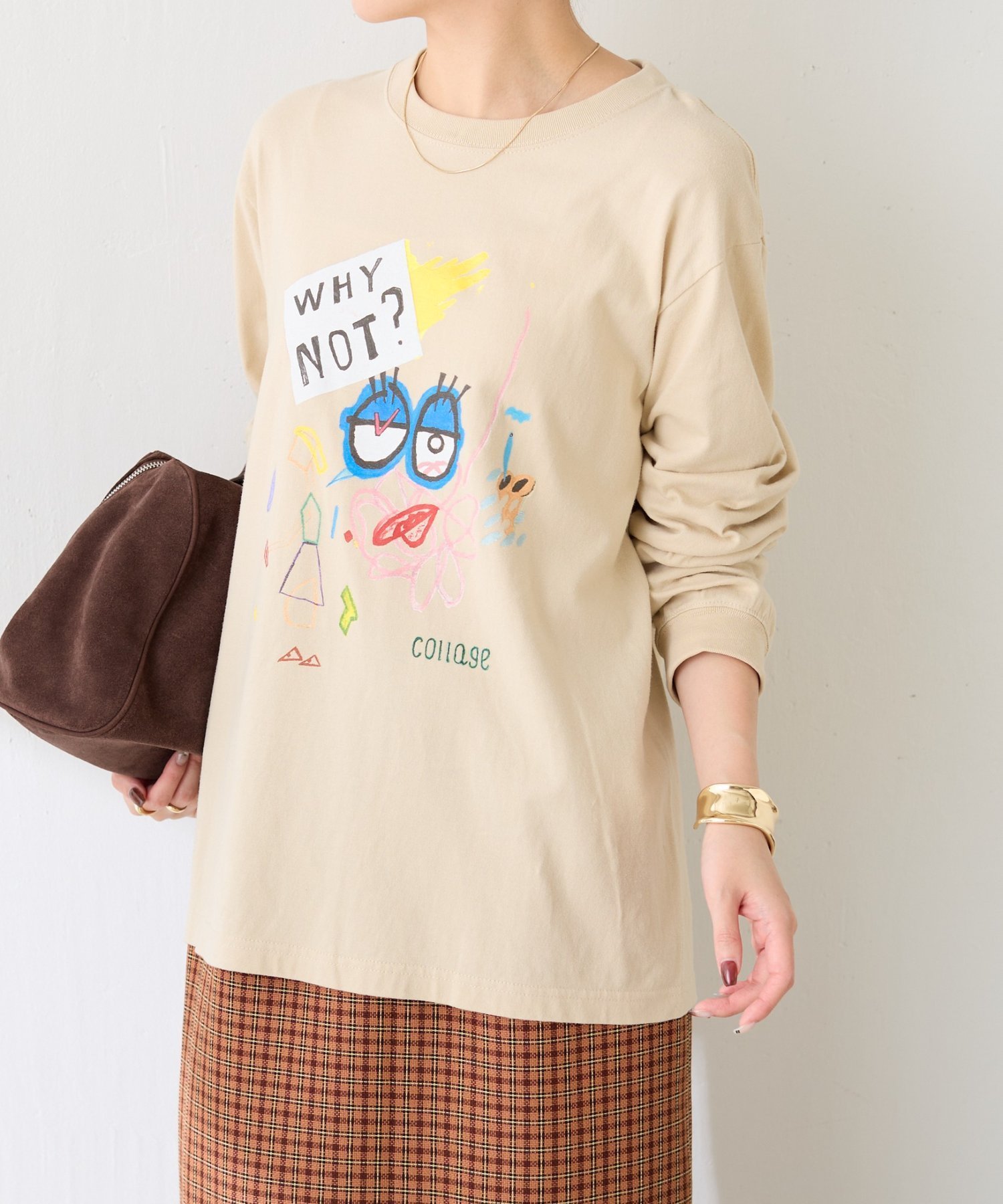 《コラボアイテム》The NERDYS x COLLAGE ロンT コラージュガリャルダガランテ トップス カットソー・Tシャツ ホワイト ベージュ