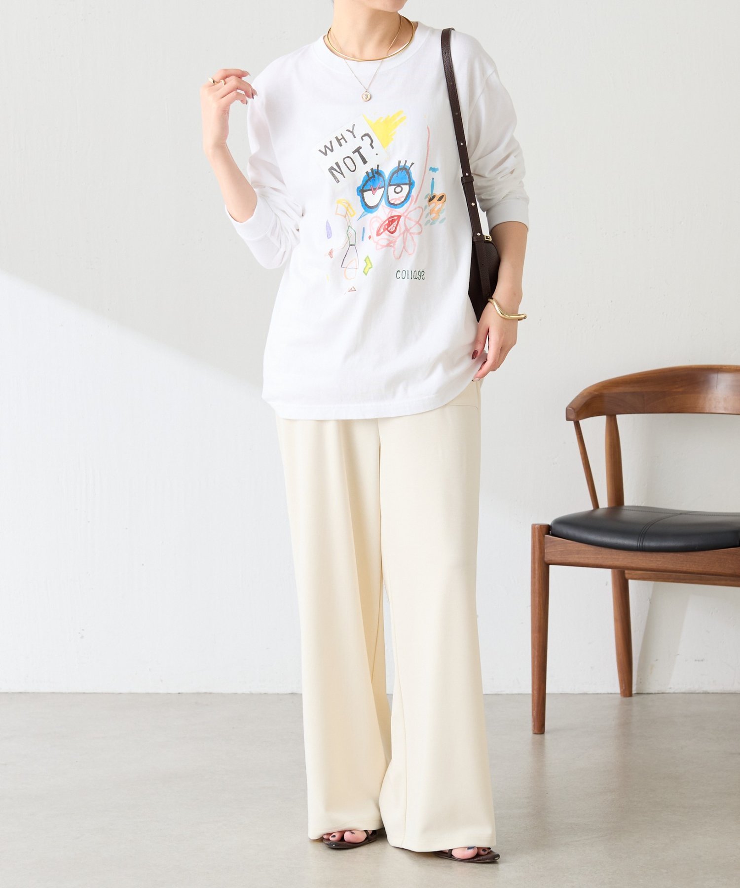 《コラボアイテム》The NERDYS x COLLAGE ロンT コラージュガリャルダガランテ トップス カットソー・Tシャツ ホワイト ベージュ