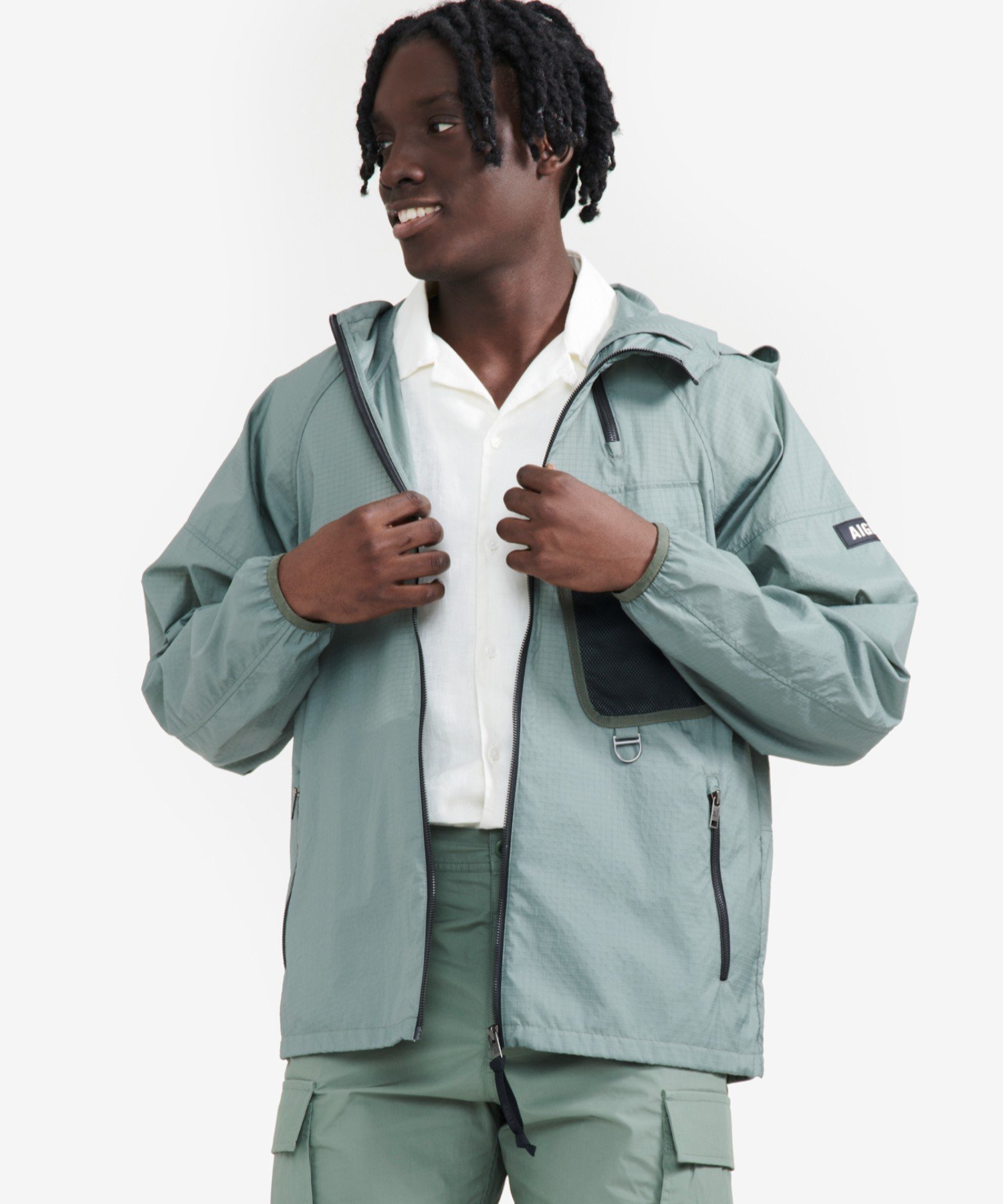 【SALE／30%OFF】AIGLE 撥水 メッシュポケットフーデッドジャケット エーグル ジャケット・アウター ナイロンジャケット グリーン【送料無料】